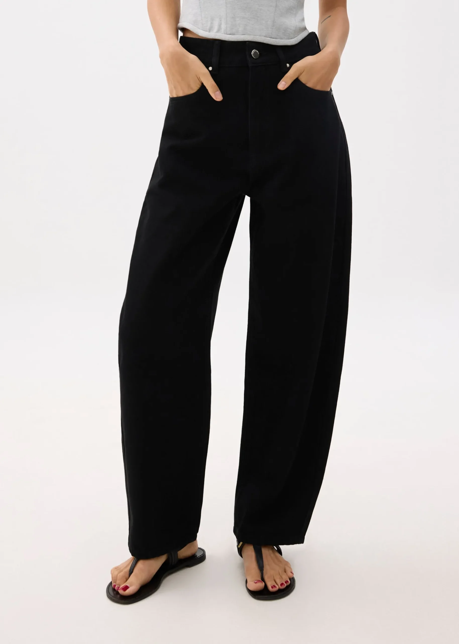 High Waist Denim Barrel Jeans