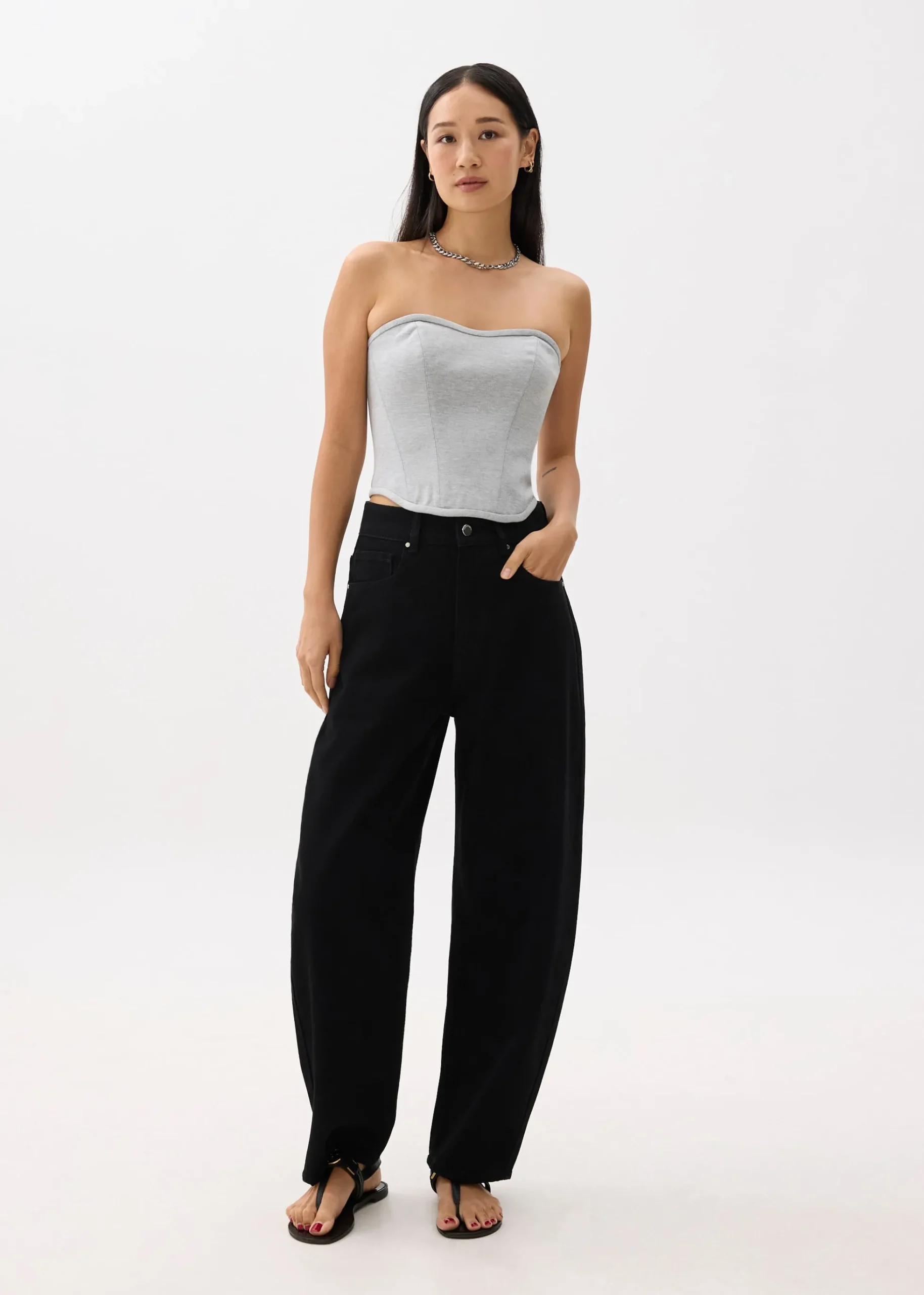 High Waist Denim Barrel Jeans