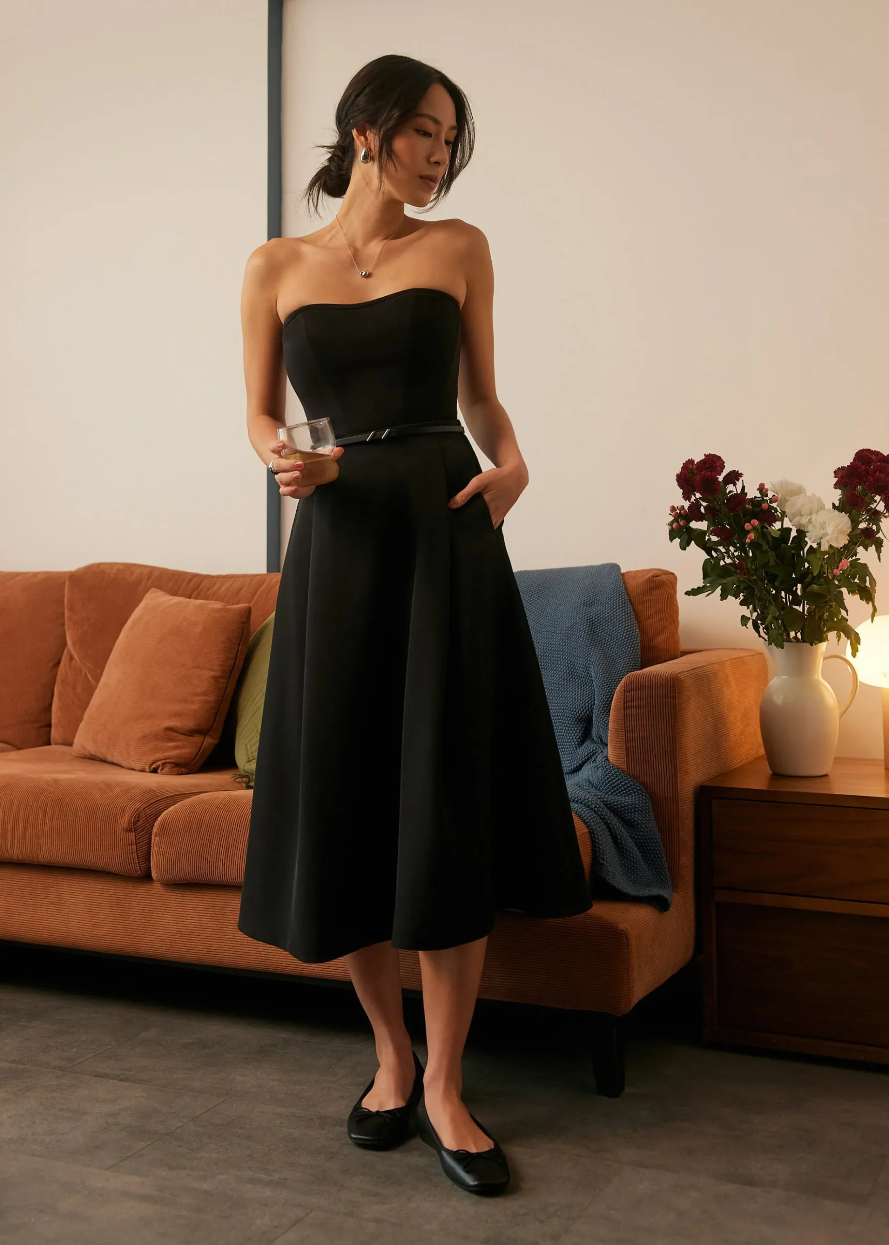 High Waist Flare Midi Skirt