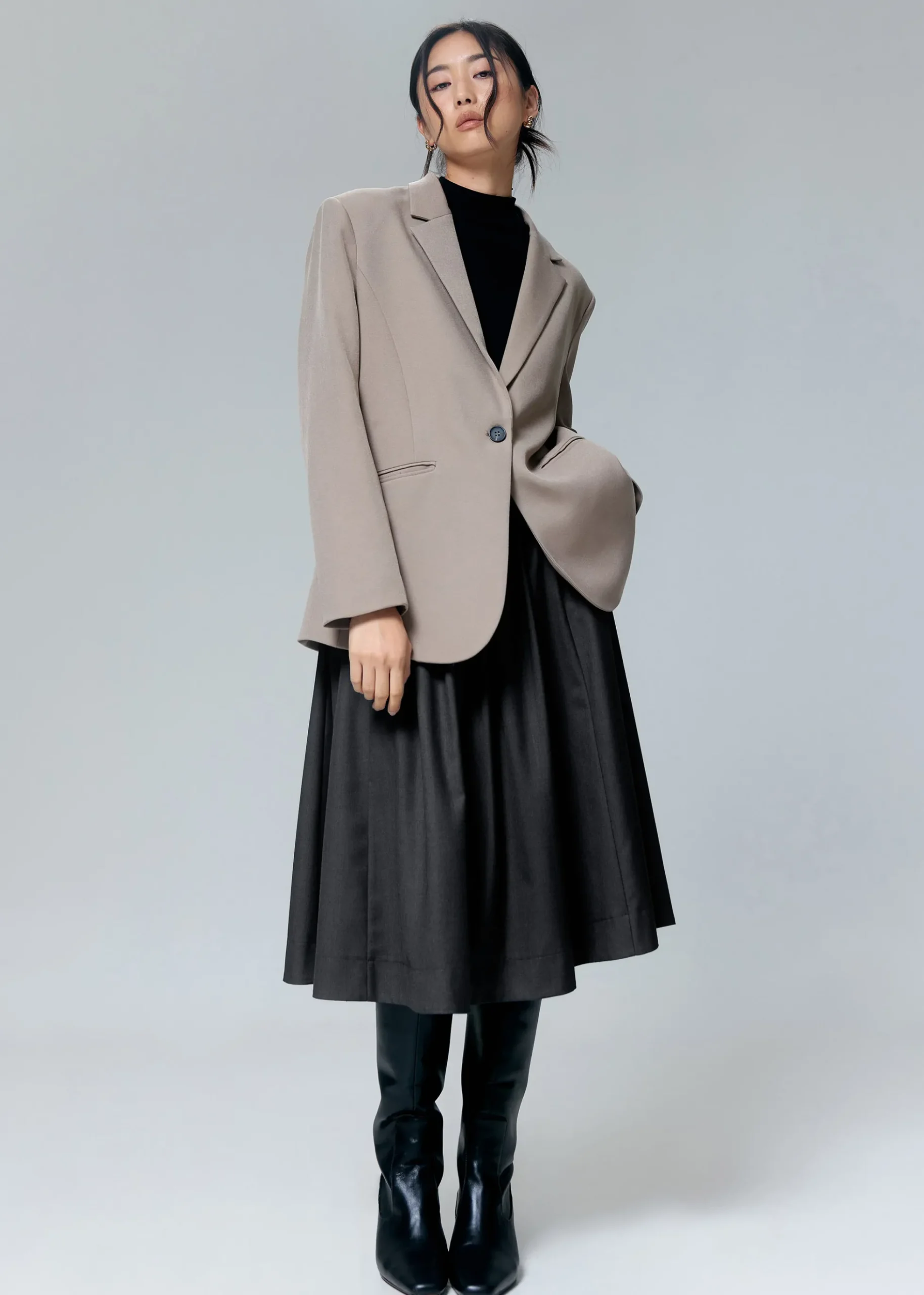 High Waist Pleated Flare Midi Skirt