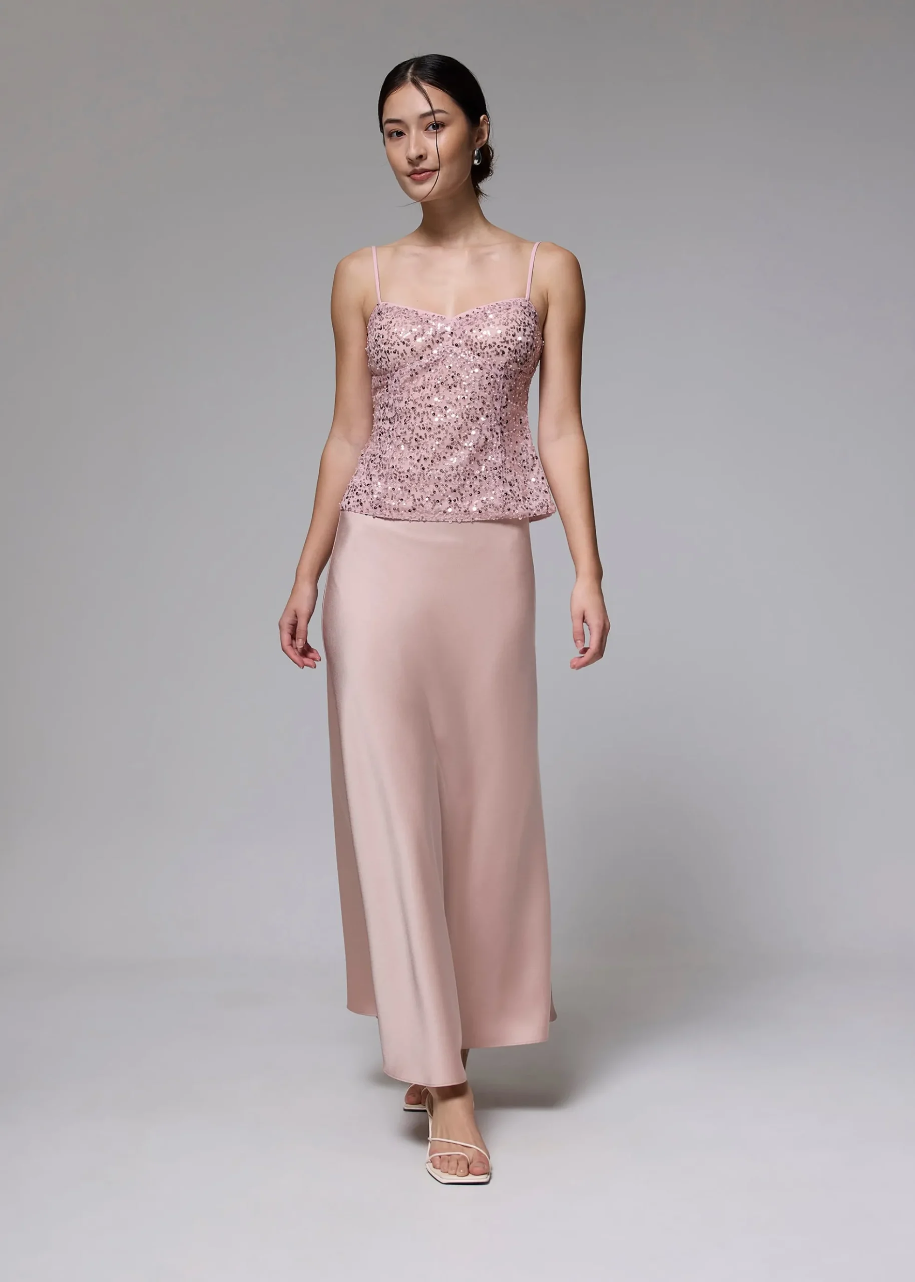 High Waist Satin Bias Cut Maxi Skirt