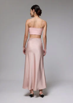 High Waist Satin Bias Cut Maxi Skirt