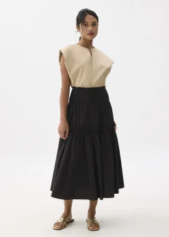 High Waist Tiered A-line Maxi Skirt