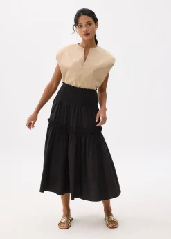 High Waist Tiered A-line Maxi Skirt