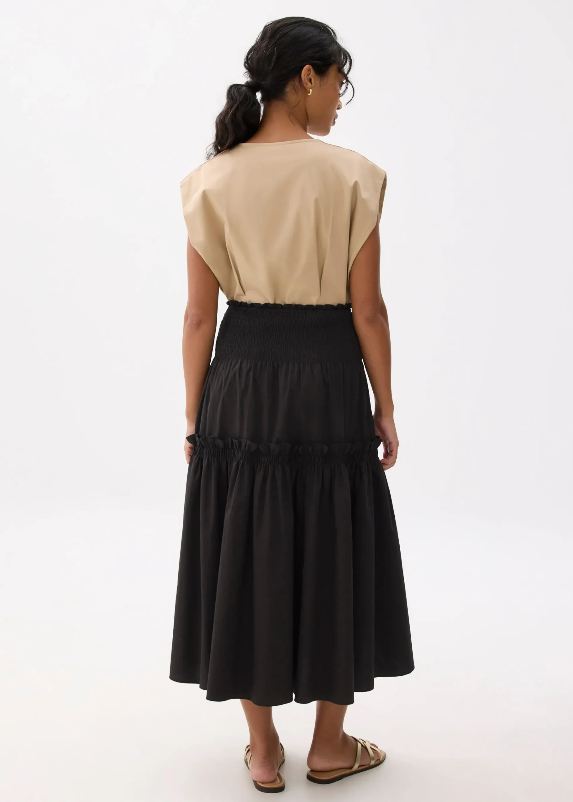 High Waist Tiered A-line Maxi Skirt