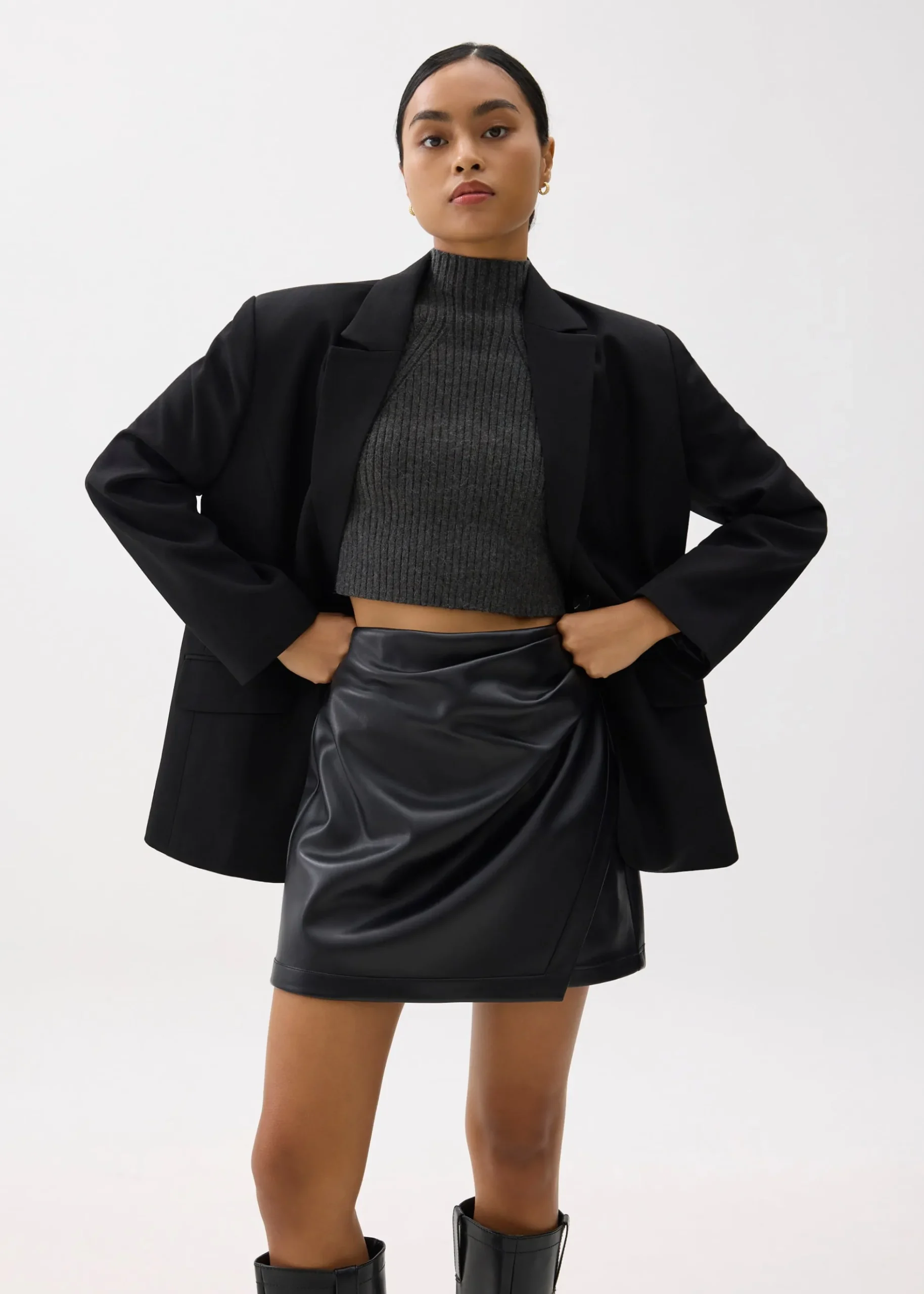 High Waist Vegan Leather A-line Mini Skirt