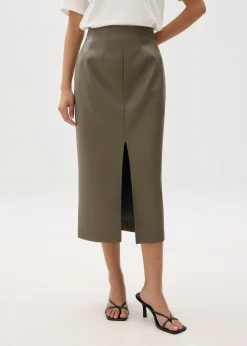 High Waist Vegan Leather Pencil Skirt