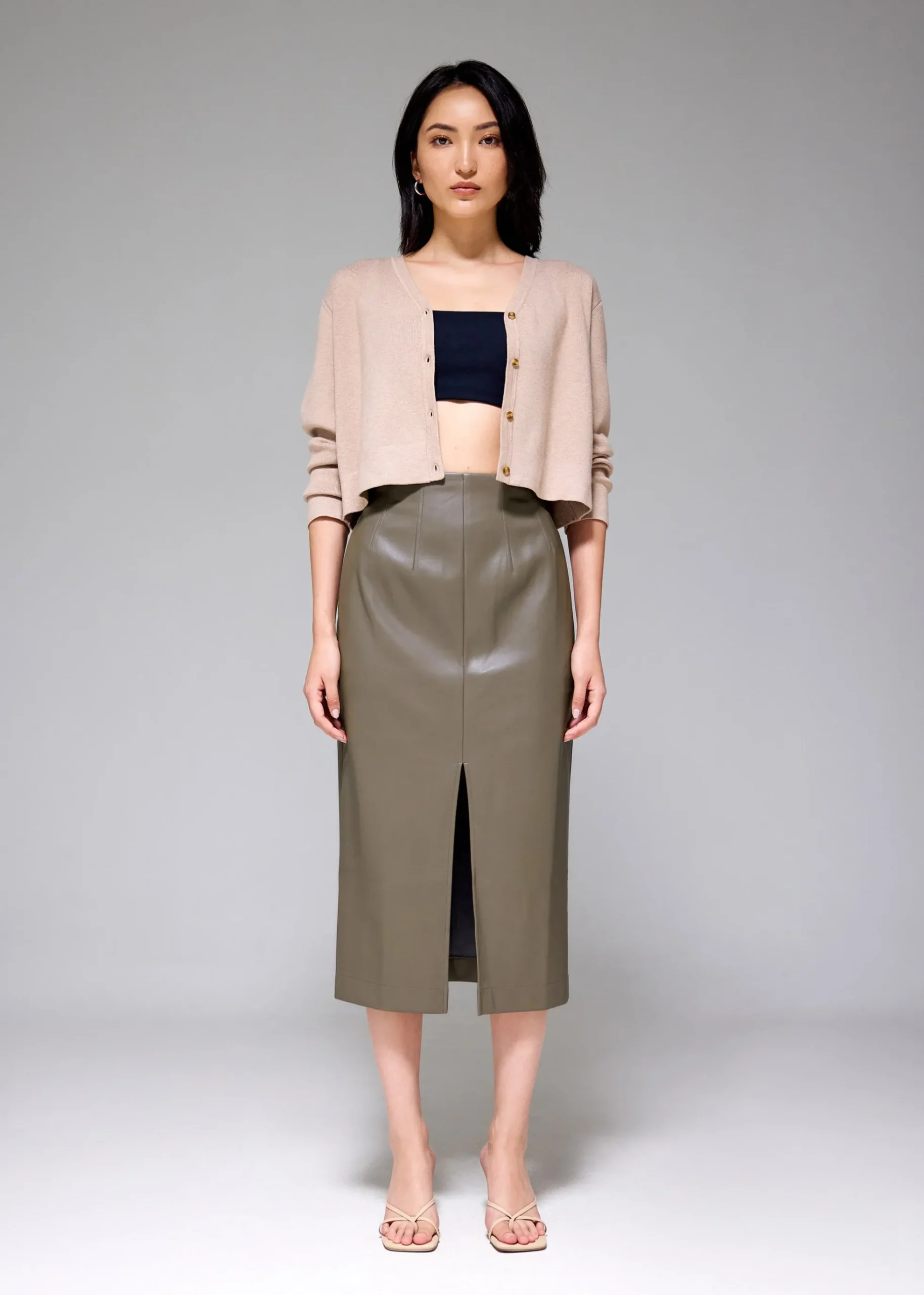 High Waist Vegan Leather Pencil Skirt