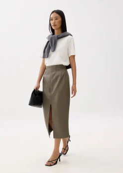 High Waist Vegan Leather Pencil Skirt