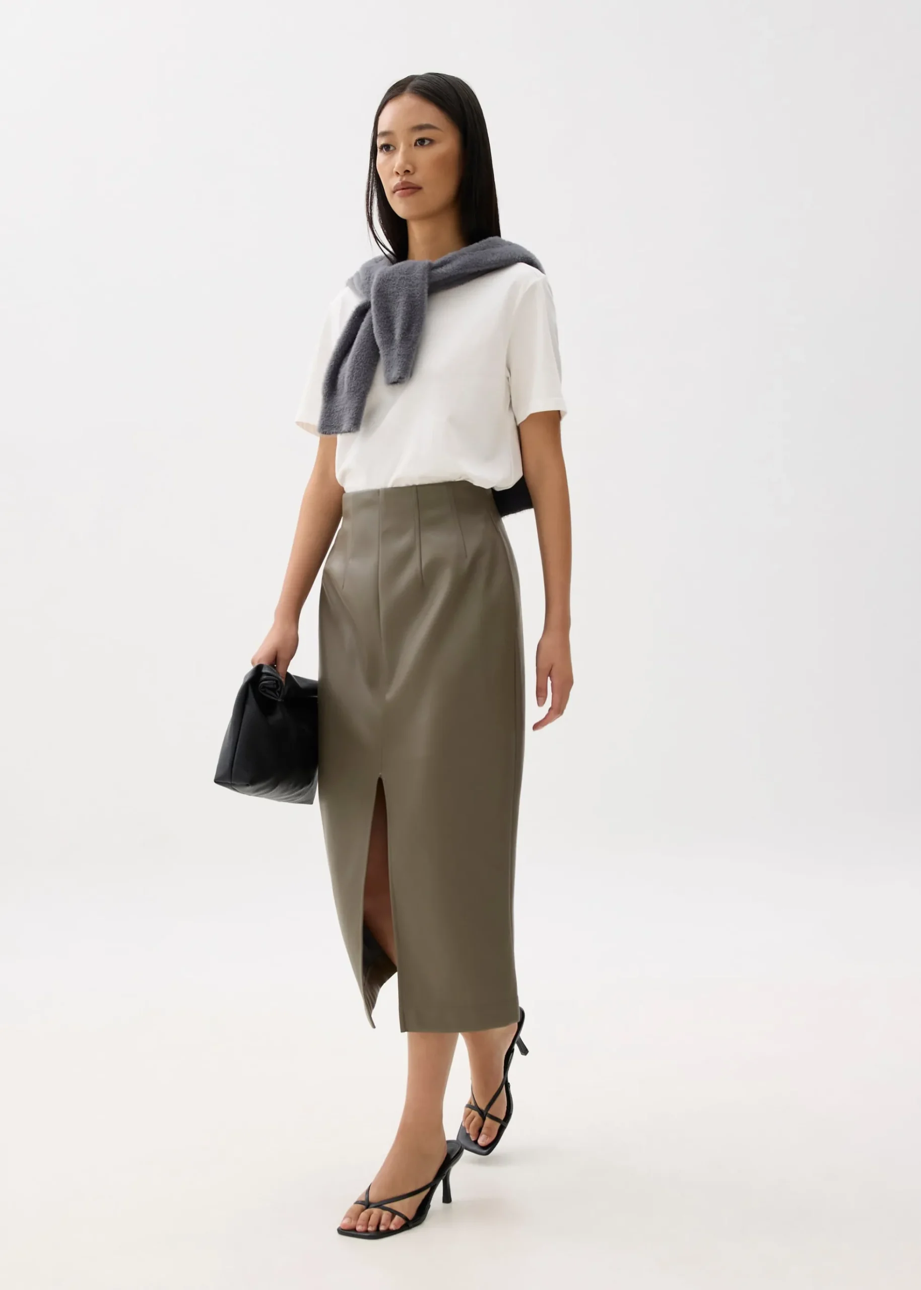 High Waist Vegan Leather Pencil Skirt