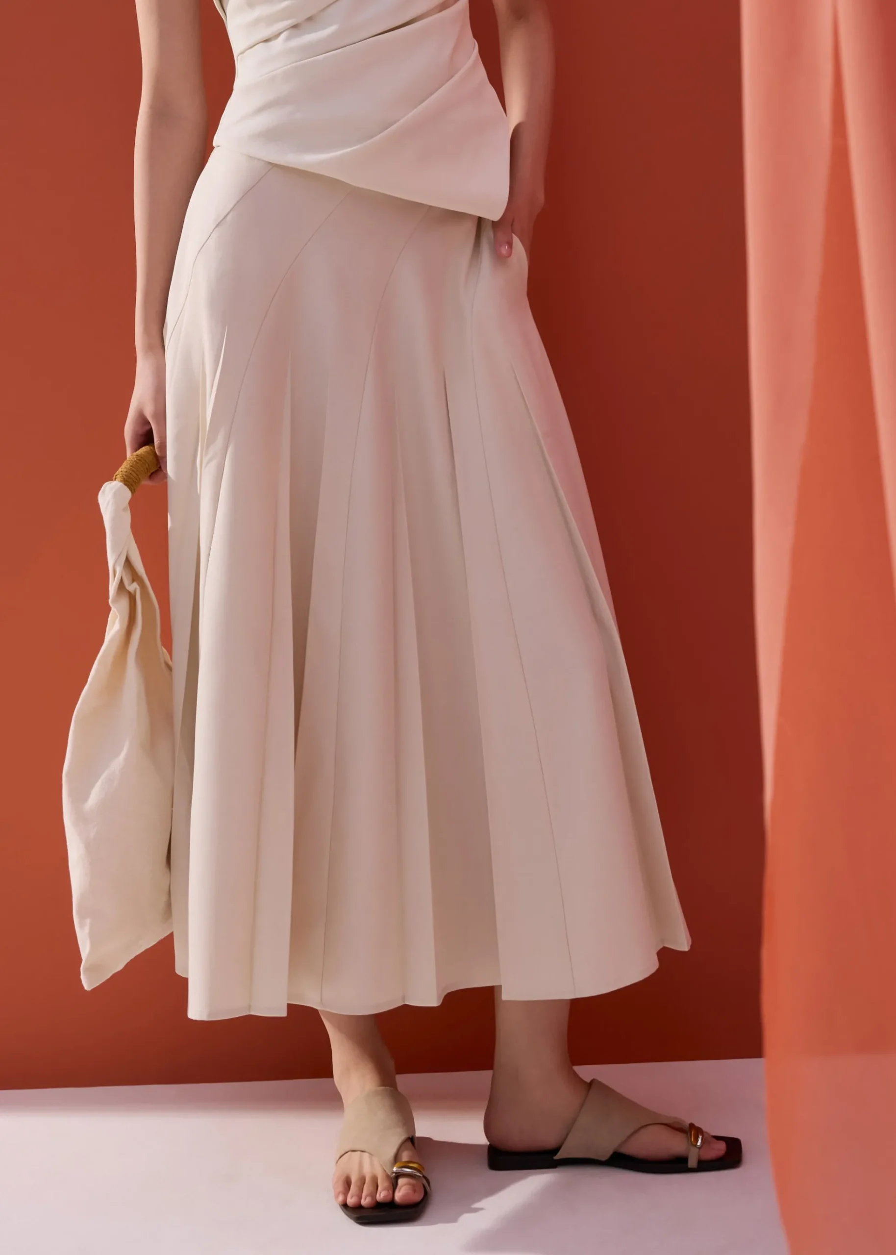 Hiraya Elastic Pleated Panelled Flare Midaxi Skirt