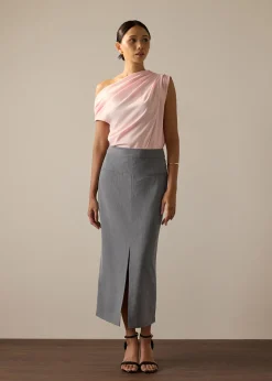 Ikumi Adjustable Waist Melange Column Midaxi Skirt