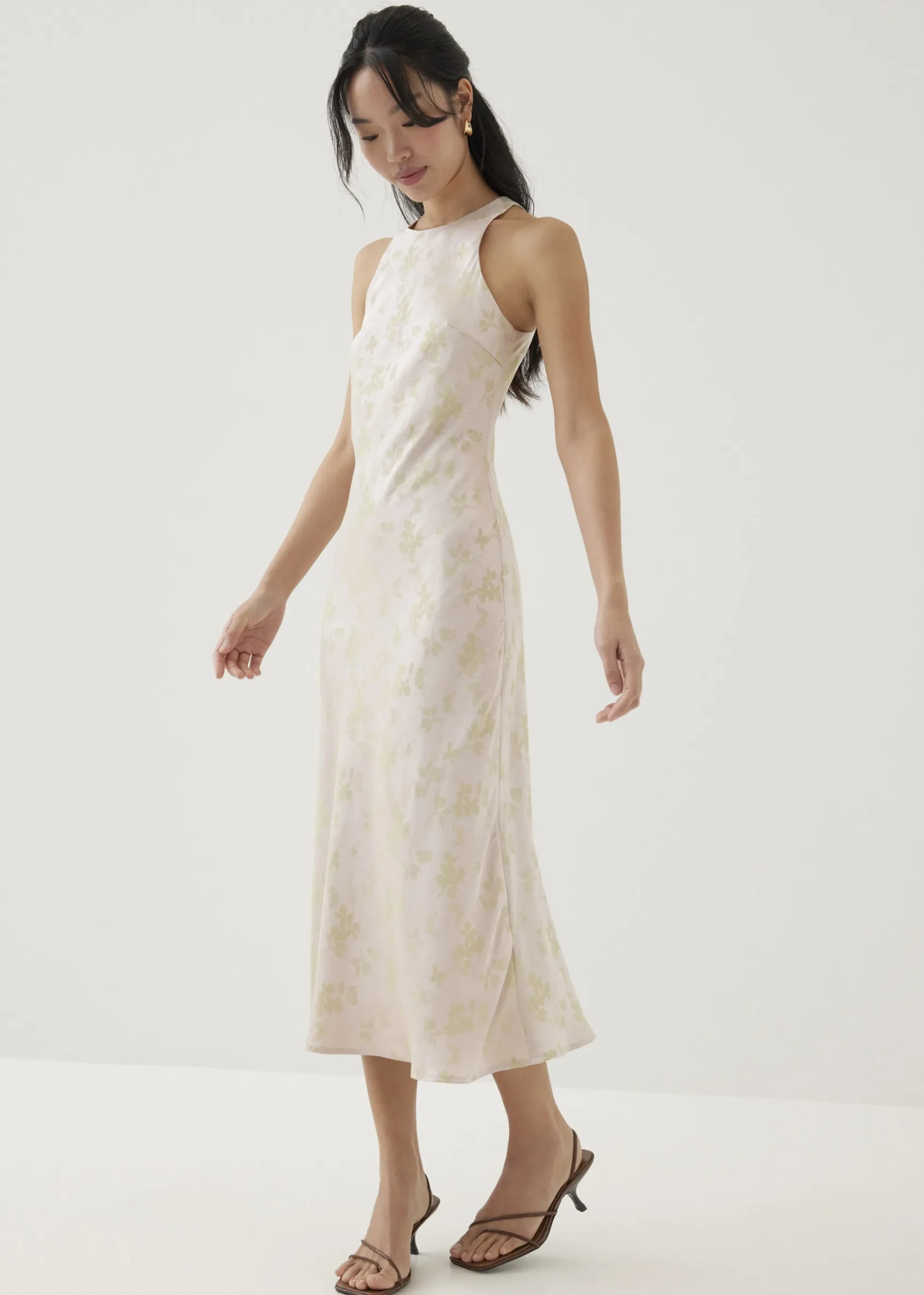Ila Satin Bias Cut Midi Dress in Opulent Florals