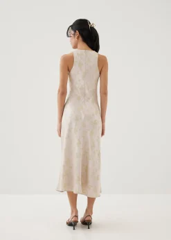 Ila Satin Bias Cut Midi Dress in Opulent Florals