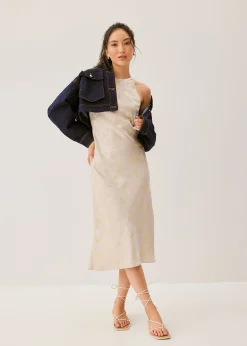 Ila Satin Bias Cut Midi Dress in Opulent Florals