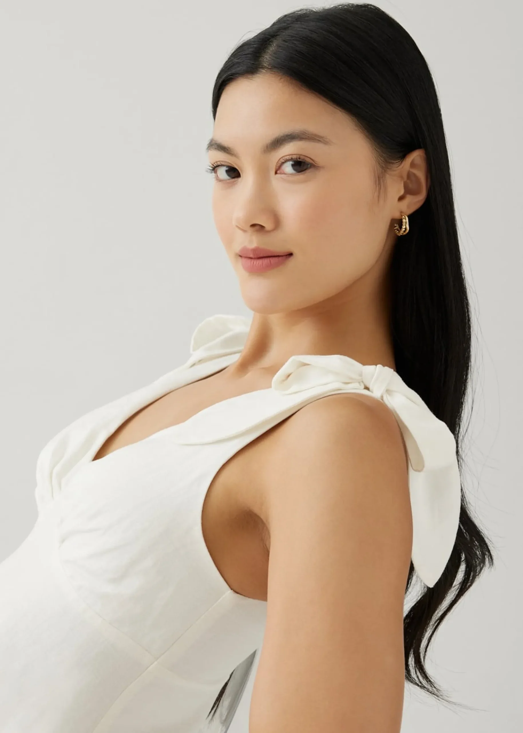 Imogen Padded Linen Tie Shoulder Dress