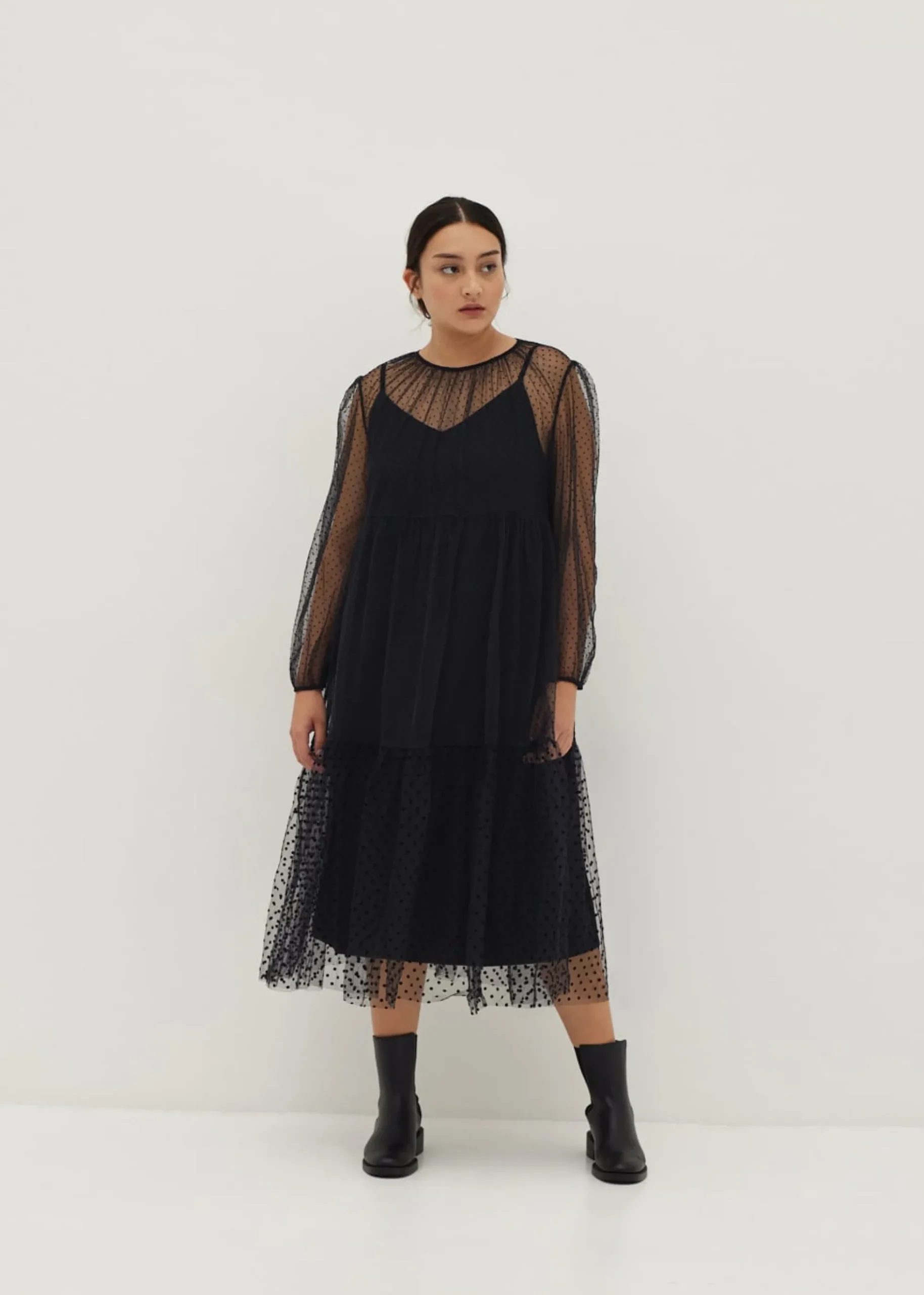 2-in-1 Polka Dot Flare Midaxi Dress