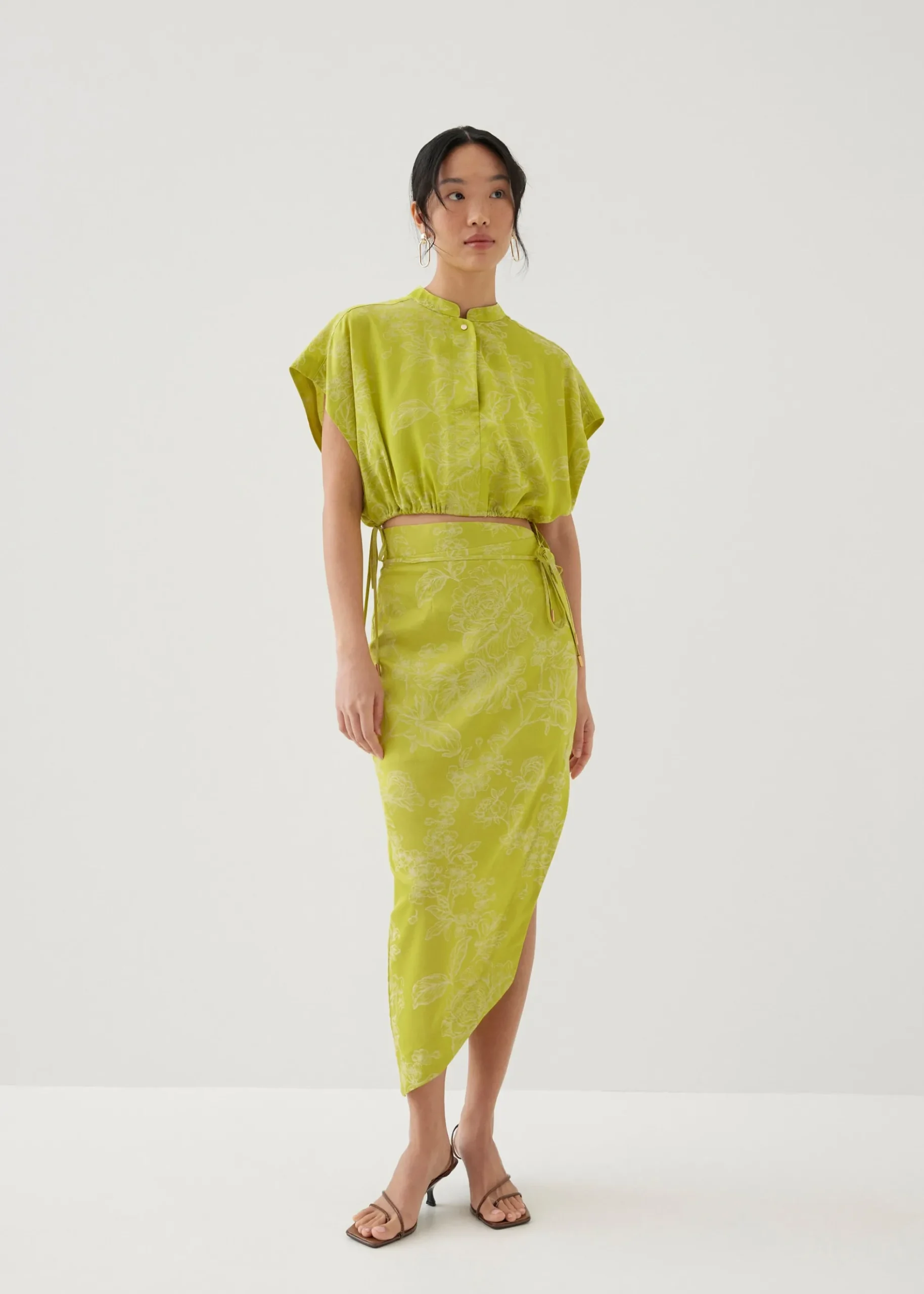 Inna Satin Mandarin Collar Blouse in Opulent Florals