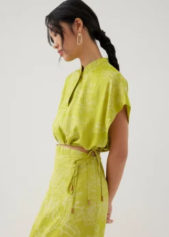 Inna Satin Mandarin Collar Blouse in Opulent Florals