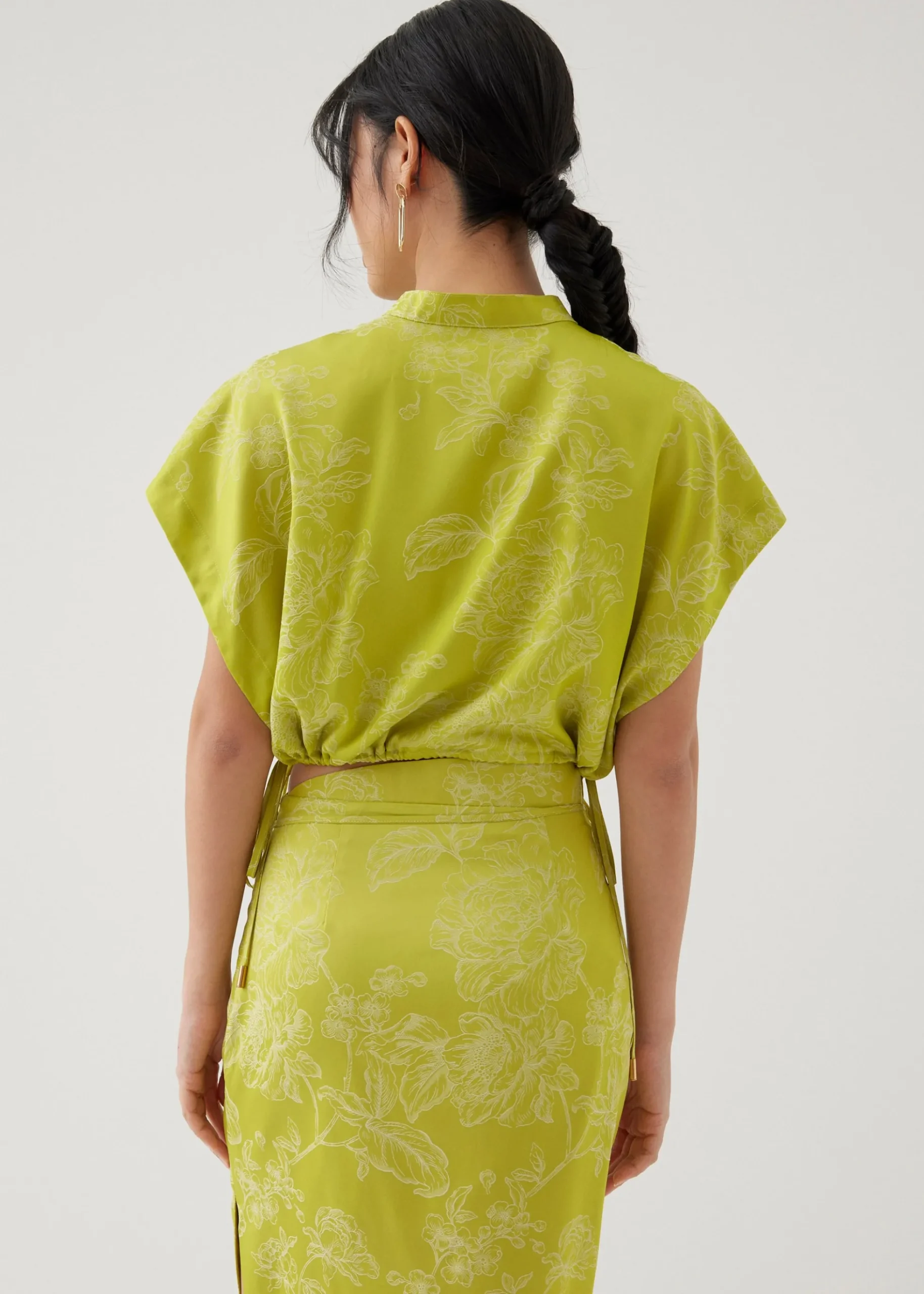 Inna Satin Mandarin Collar Blouse in Opulent Florals