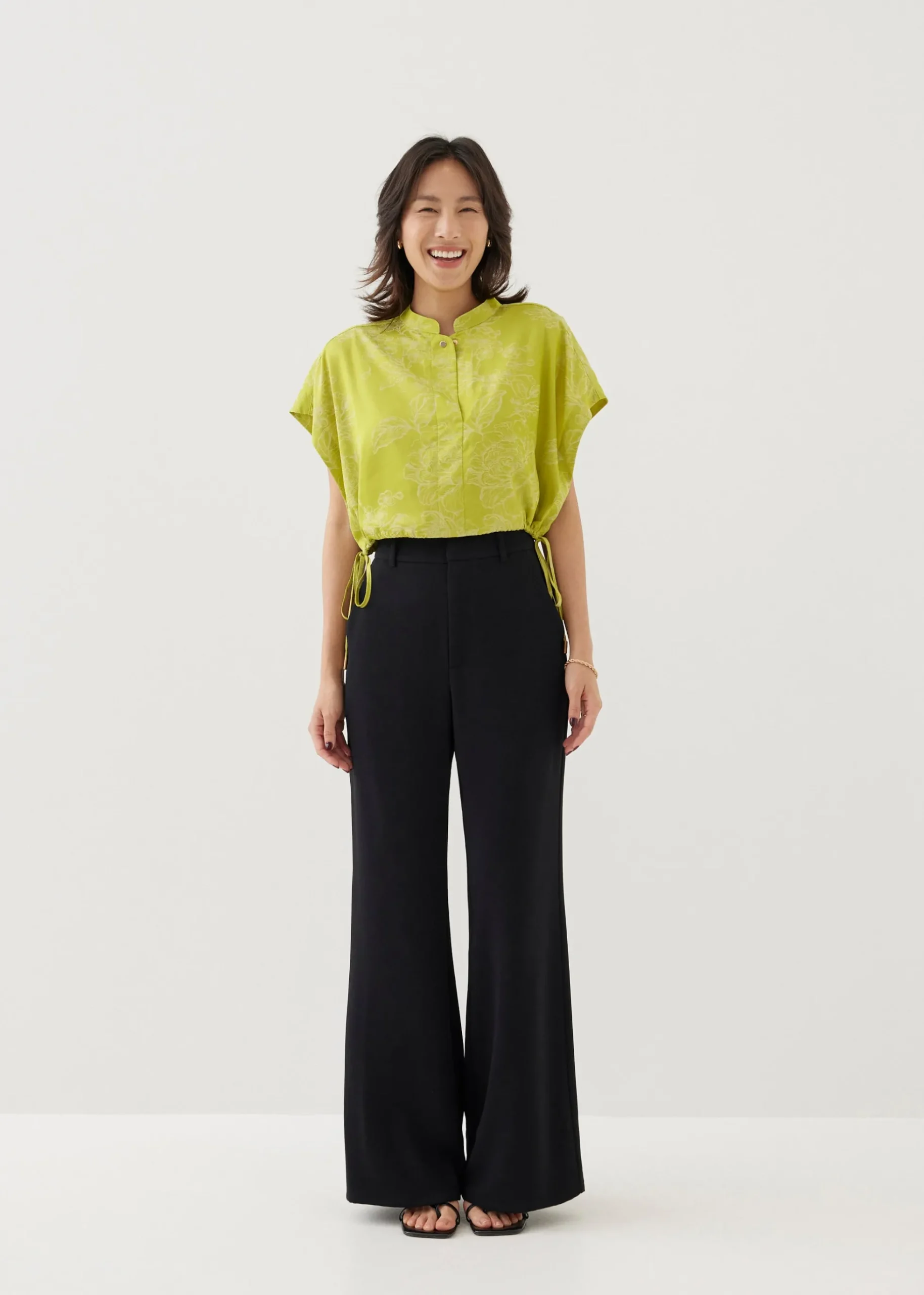 Inna Satin Mandarin Collar Blouse in Opulent Florals
