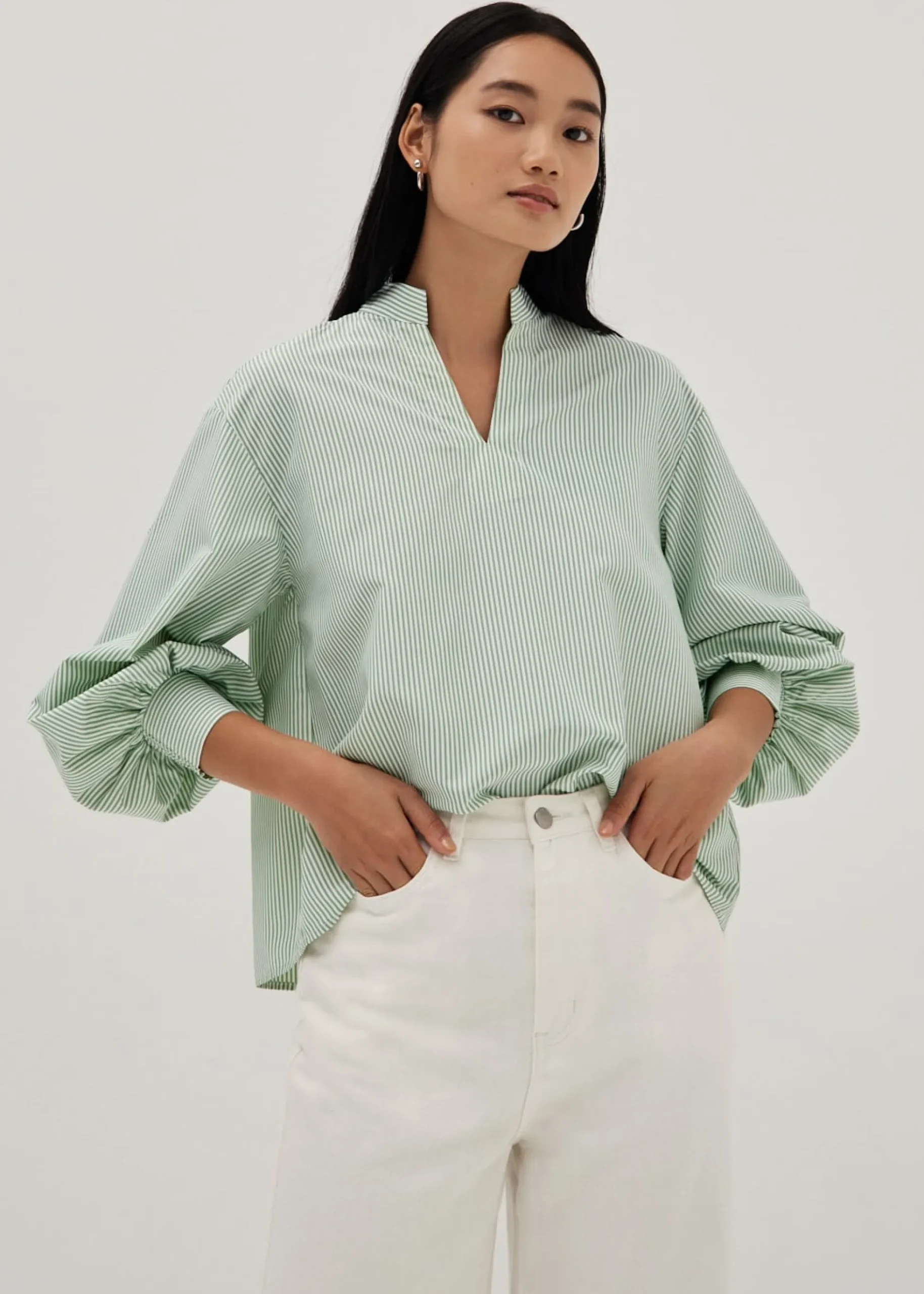 Irya Blouson Sleeve Split Neck Top