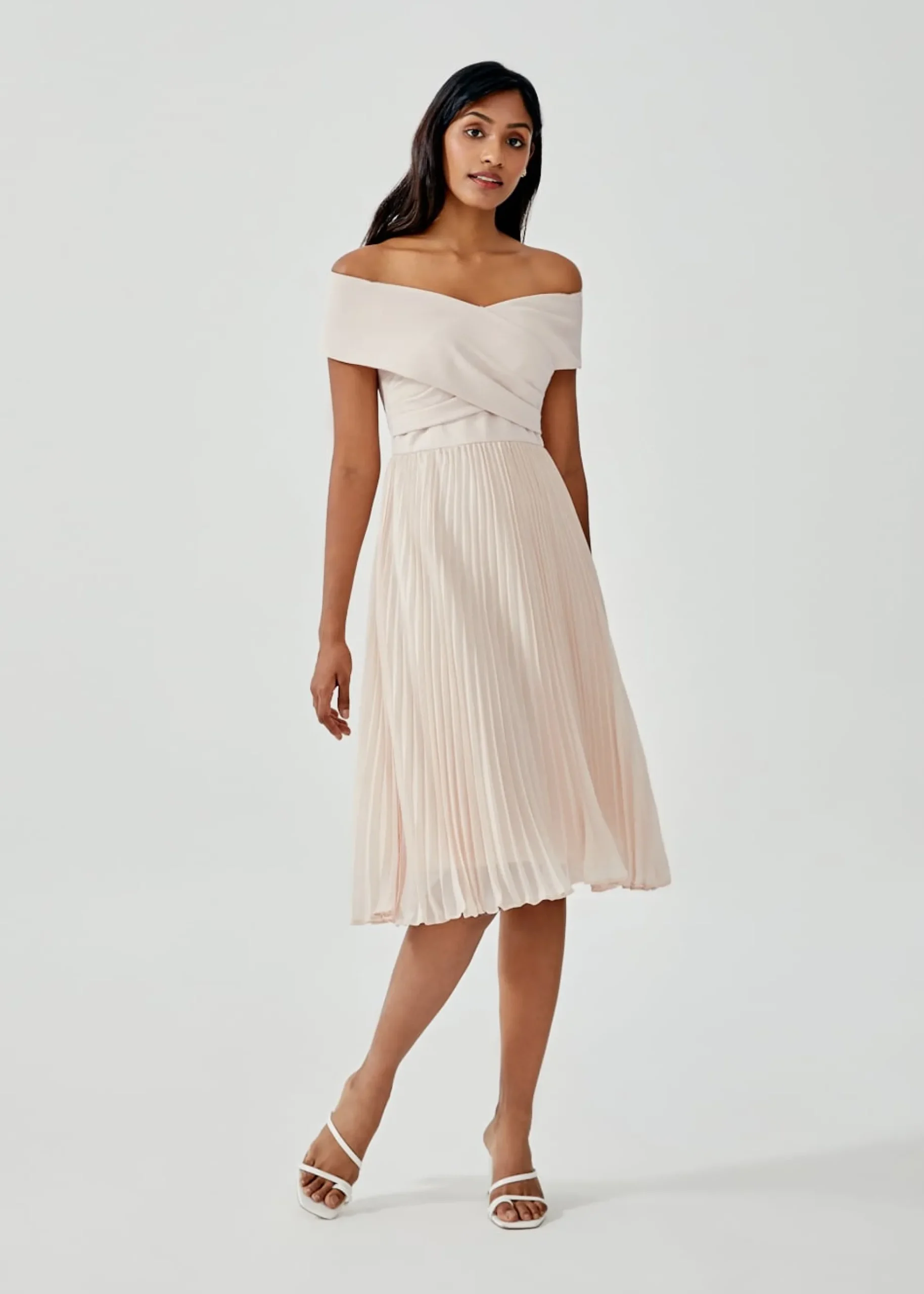 Ivanki Pleated Off Shoulder Midi Dress