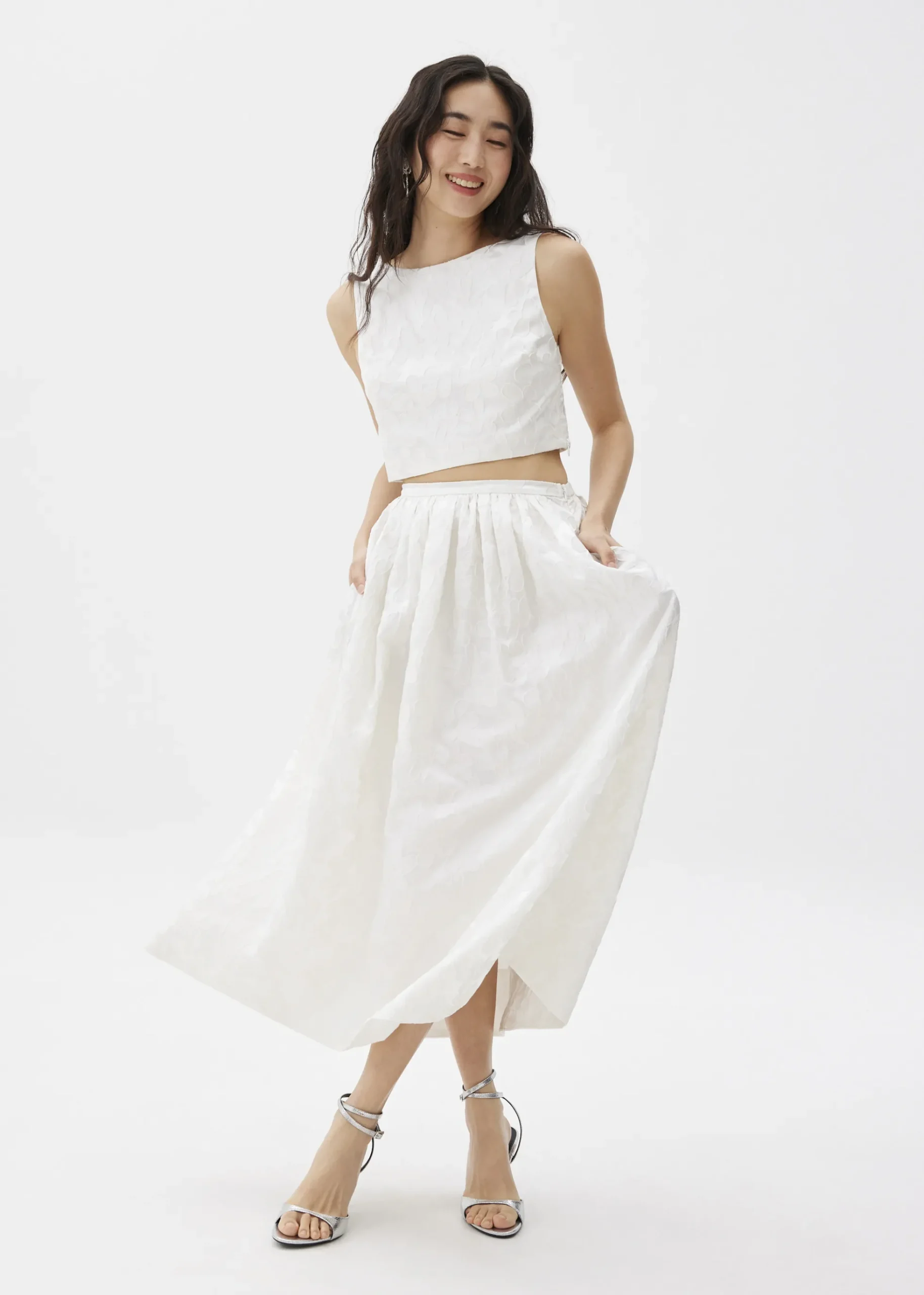 Jacquard Boat Neck Crop Shell Top