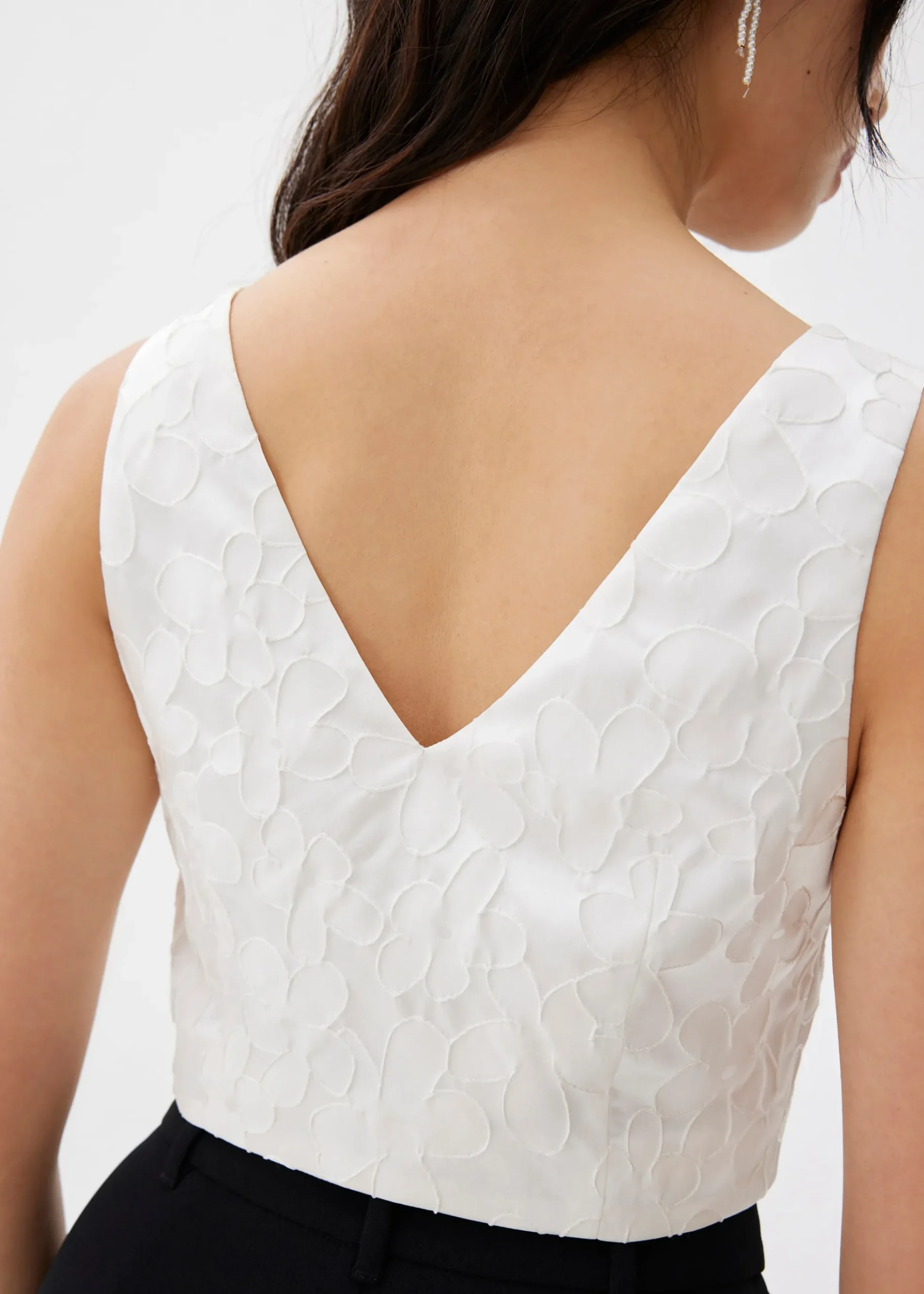 Jacquard Boat Neck Crop Shell Top