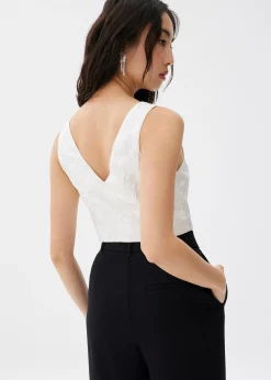 Jacquard Boat Neck Crop Shell Top