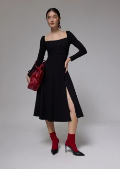 Jersey Square Neck Fit & Flare Midi Dress
