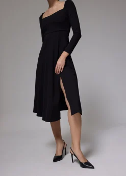Jersey Square Neck Fit & Flare Midi Dress