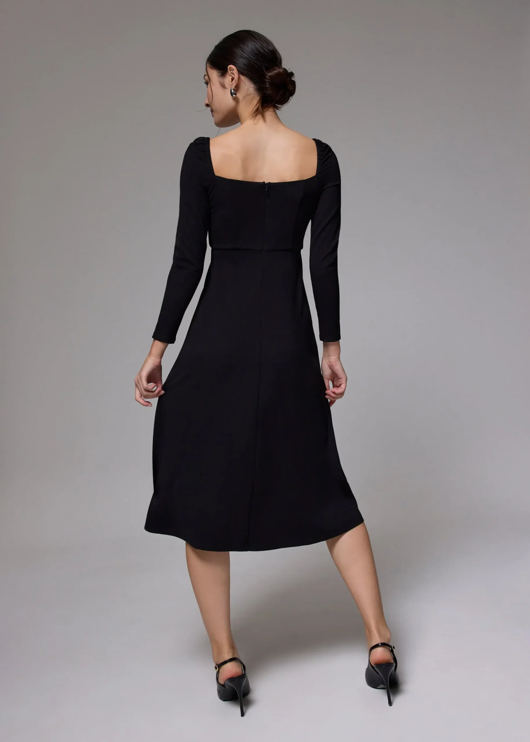 Jersey Square Neck Fit & Flare Midi Dress