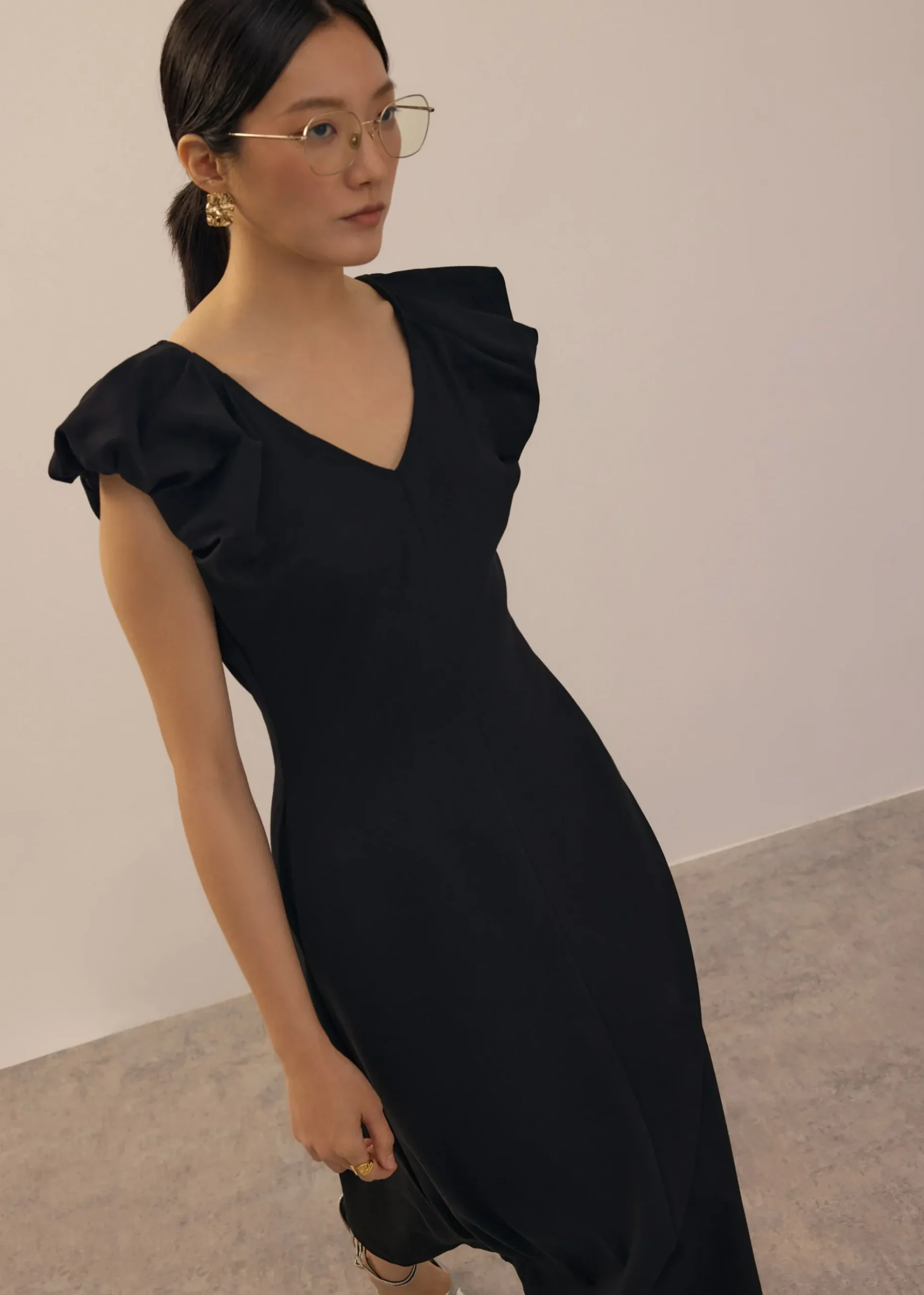 Jersey V-neck Fit & Flare Midi Dress