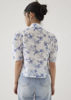 Jian Mandarin Collar Puff Sleeve Blouse in Heirloom Botanicals