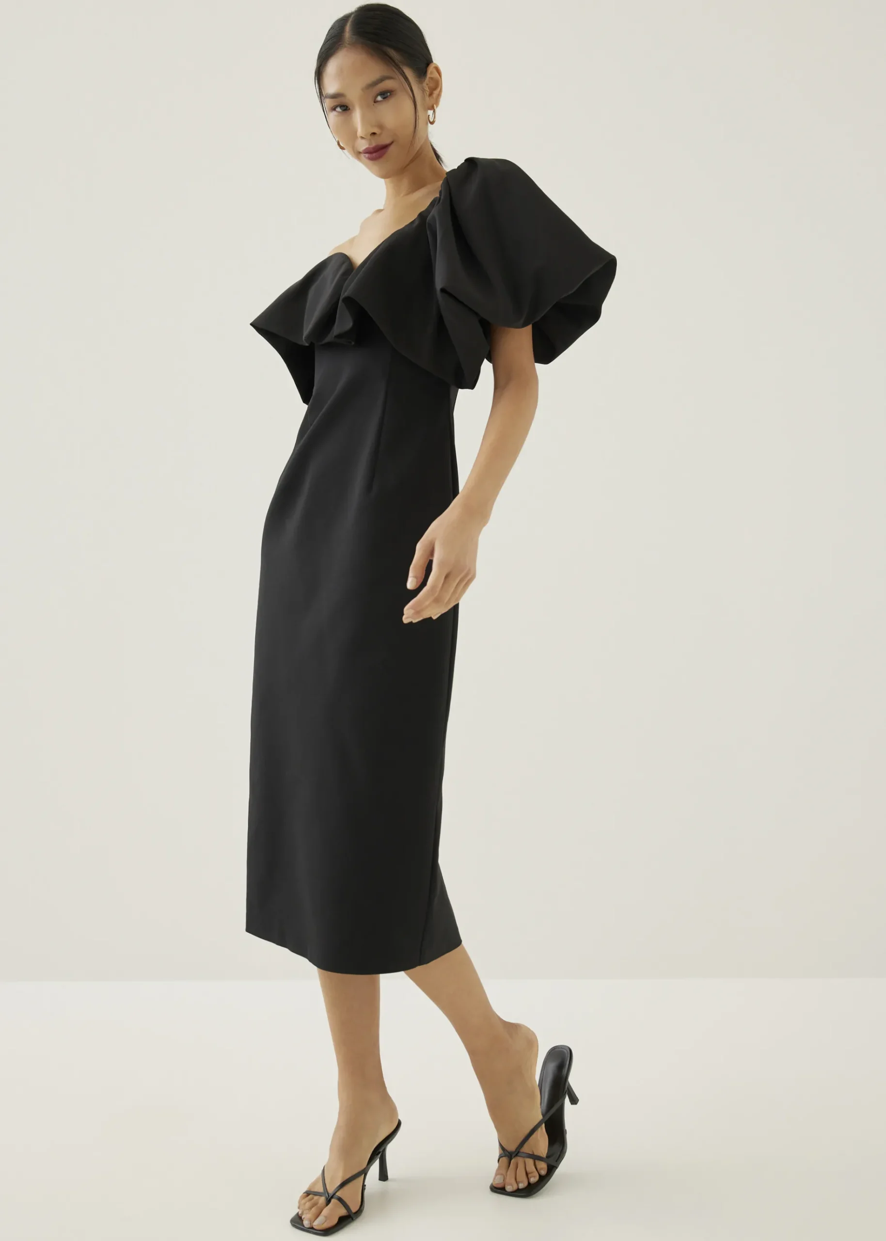 Joane Asymmetric Puff Sleeve Dress