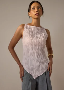 Joanne Crinkled Pleats Asymmetric Hem Top