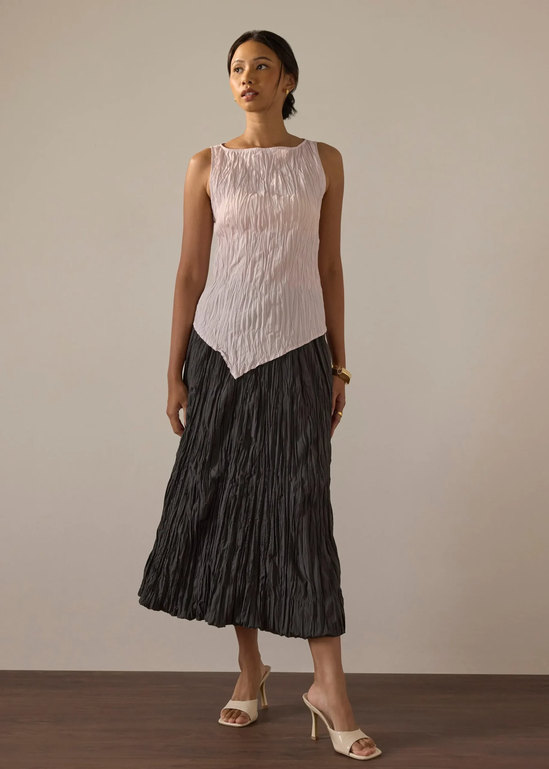 Joanne Crinkled Pleats Asymmetric Hem Top
