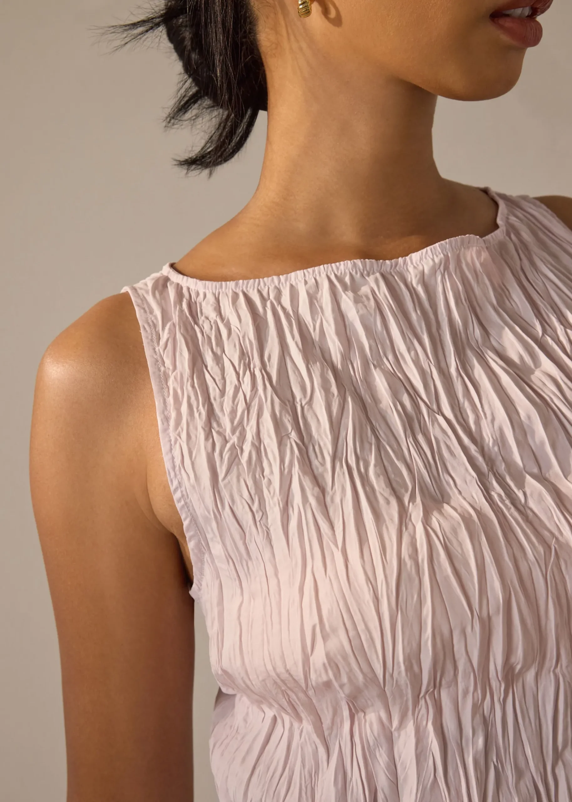 Joanne Crinkled Pleats Asymmetric Hem Top