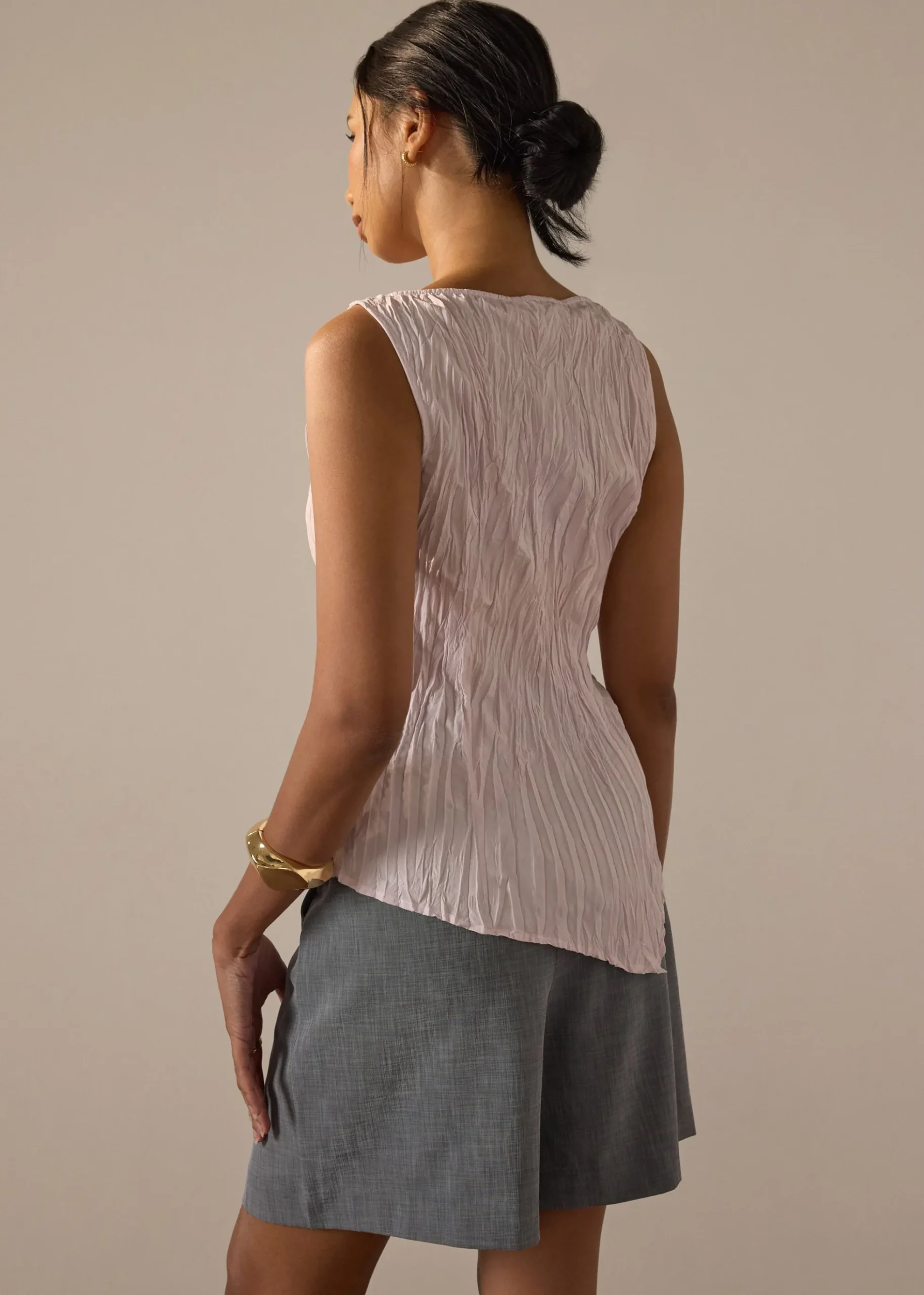 Joanne Crinkled Pleats Asymmetric Hem Top