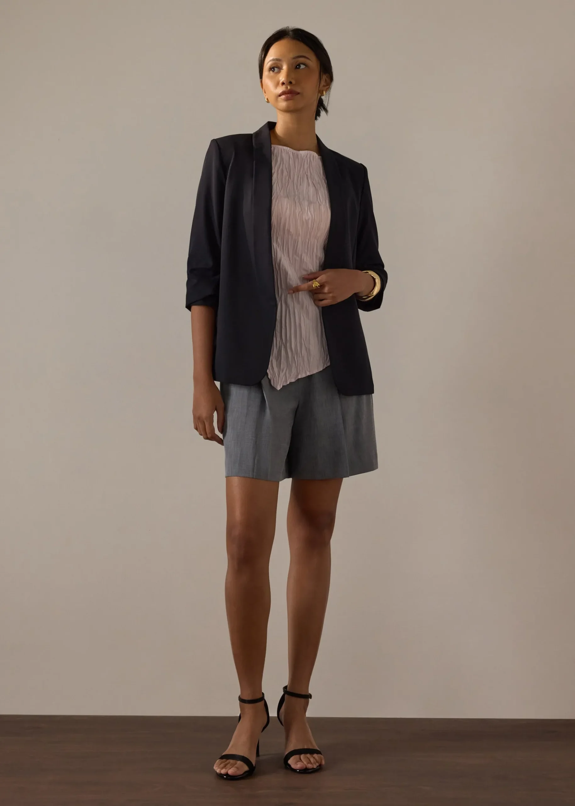 Joanne Crinkled Pleats Asymmetric Hem Top