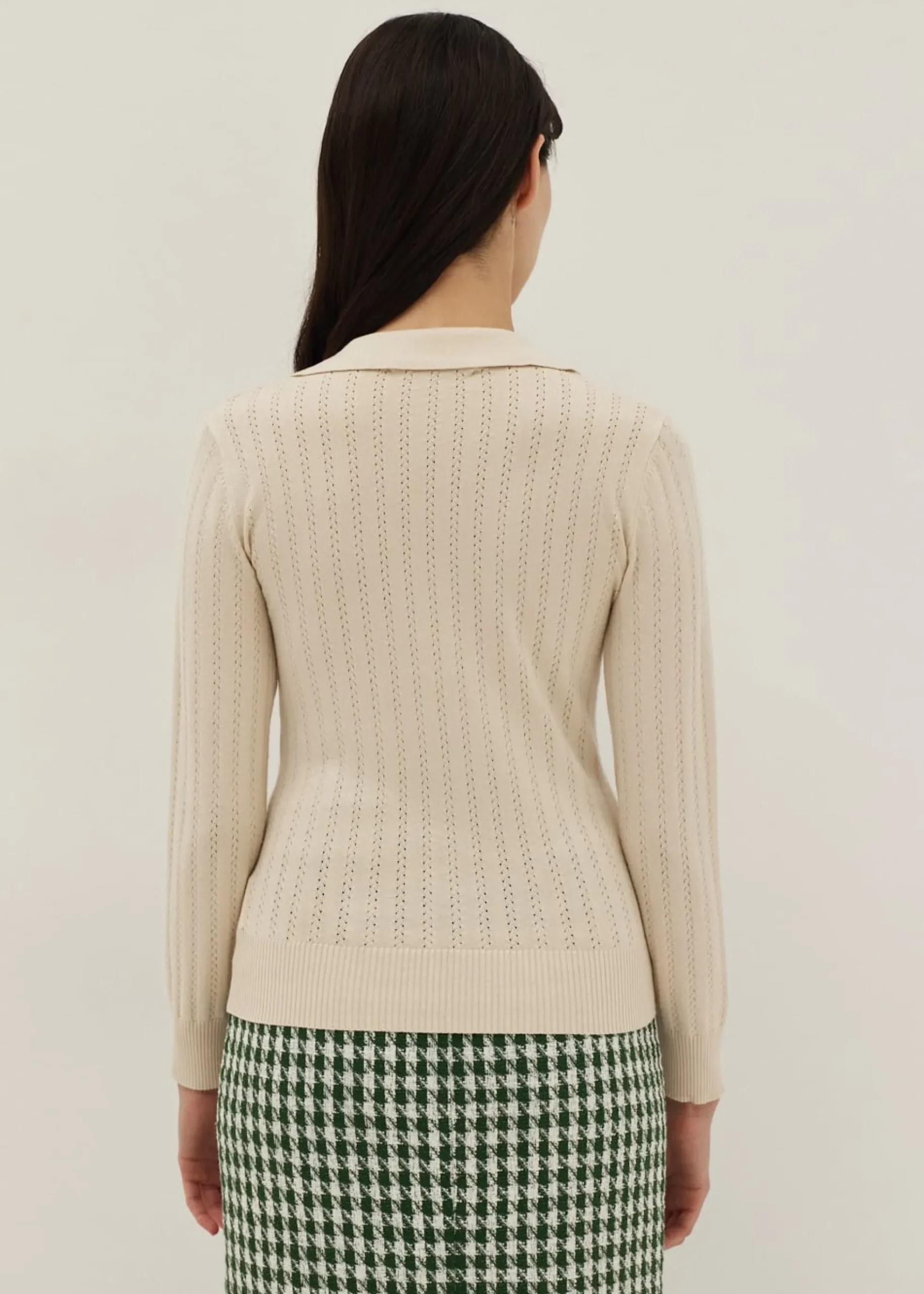 Jodie Pointelle Knit Polo Sweater