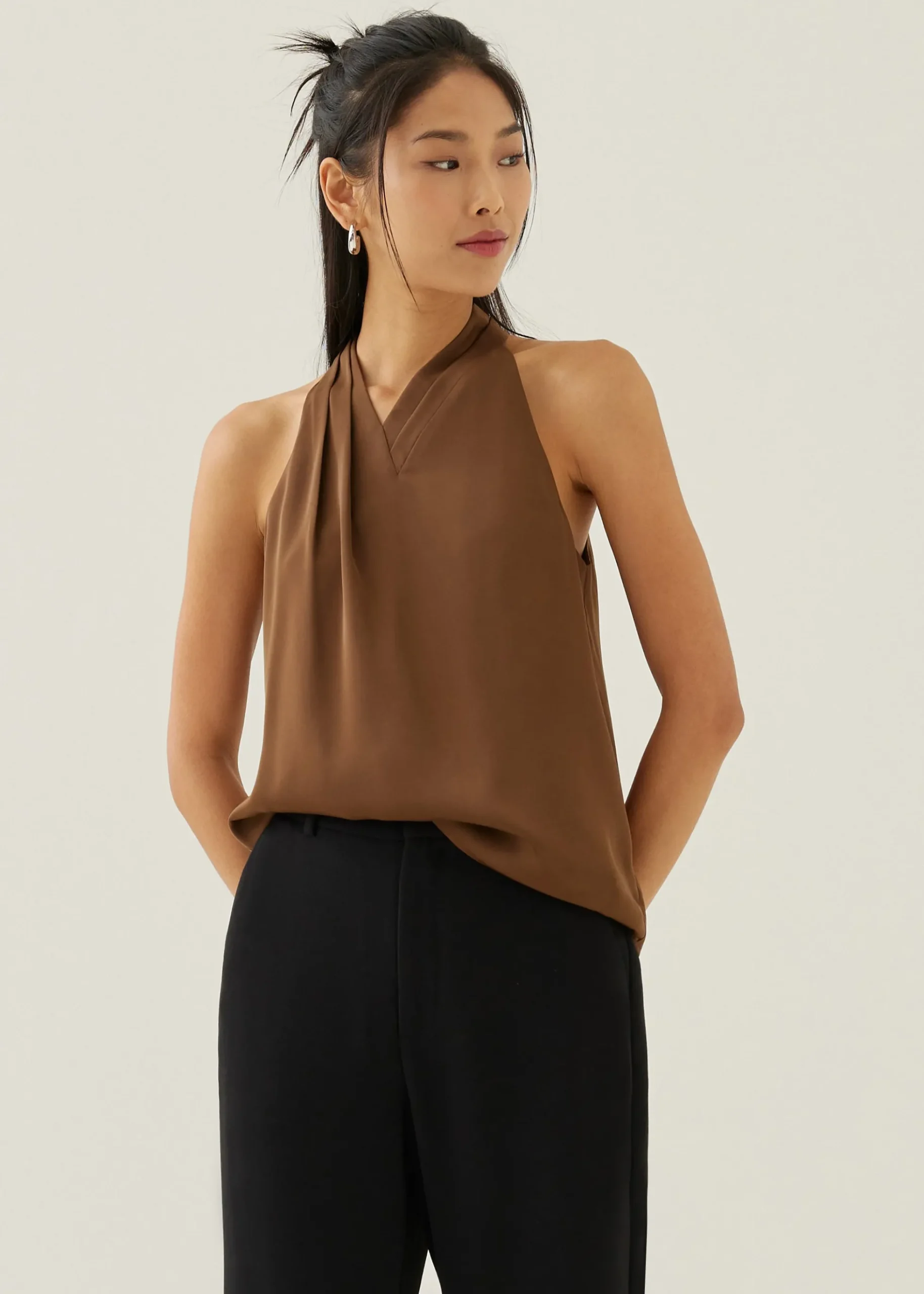 Jorja Satin Pleated Halter Top