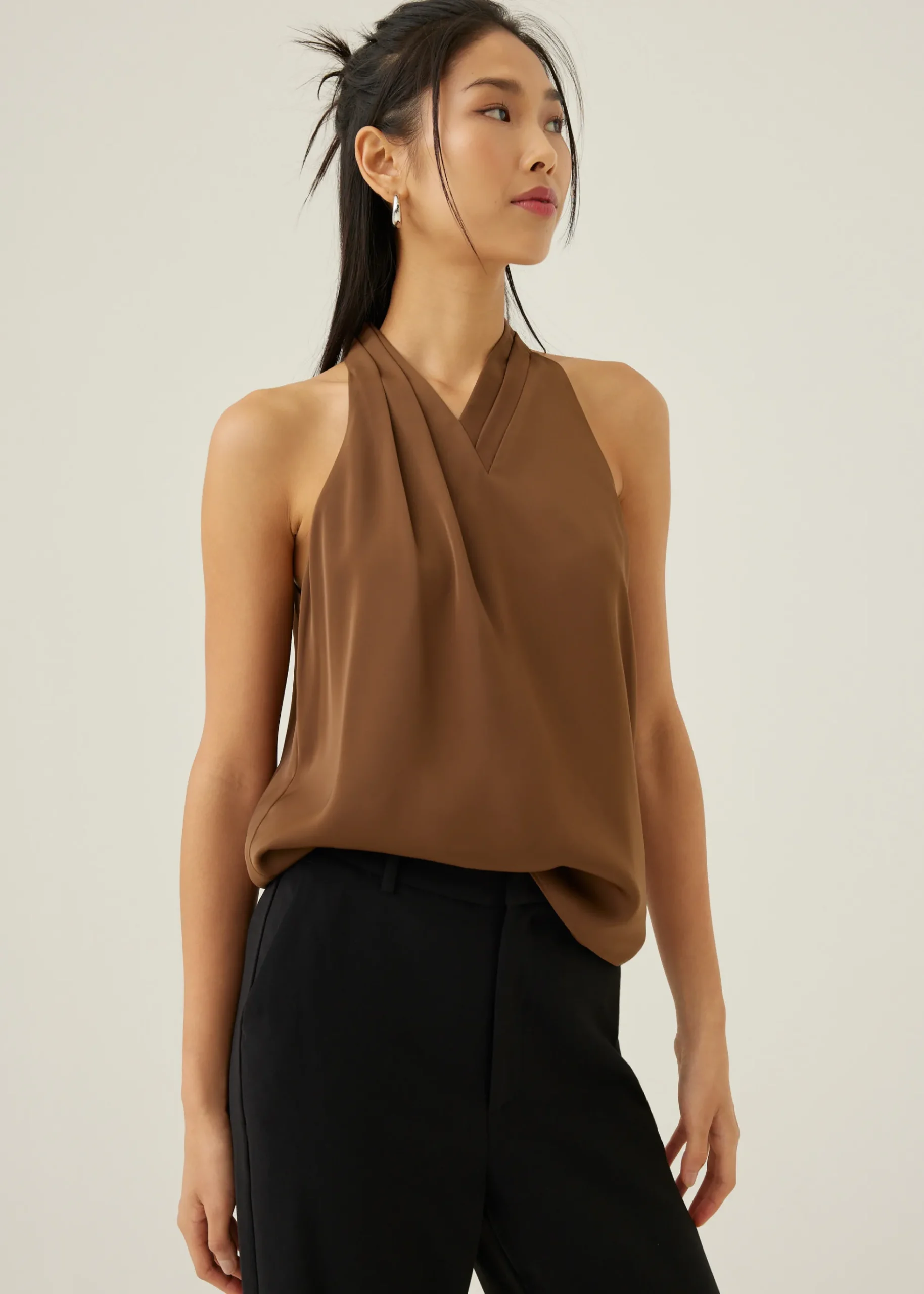 Jorja Satin Pleated Halter Top