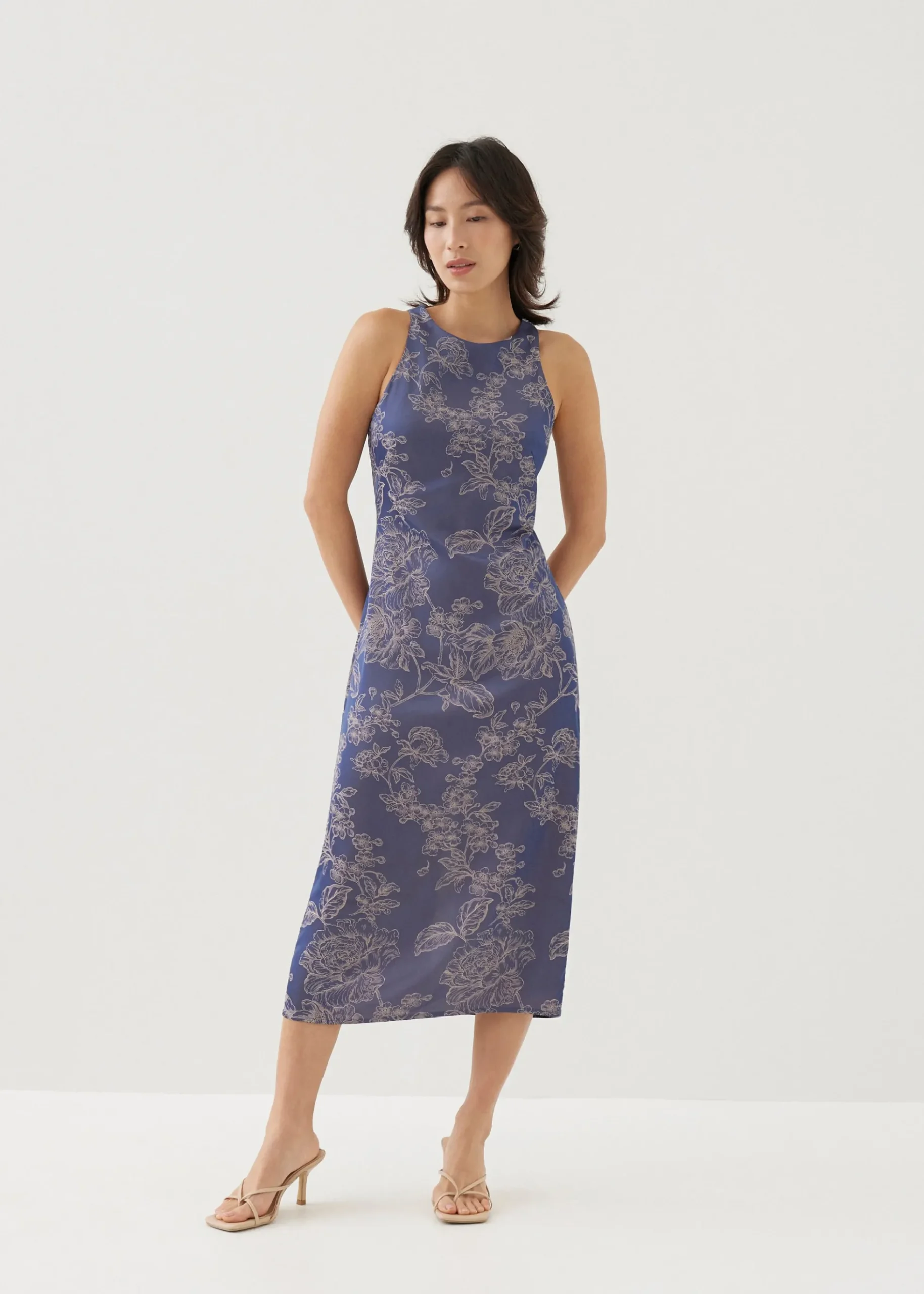 Kalani Satin Column Midi Dress in Opulent Florals