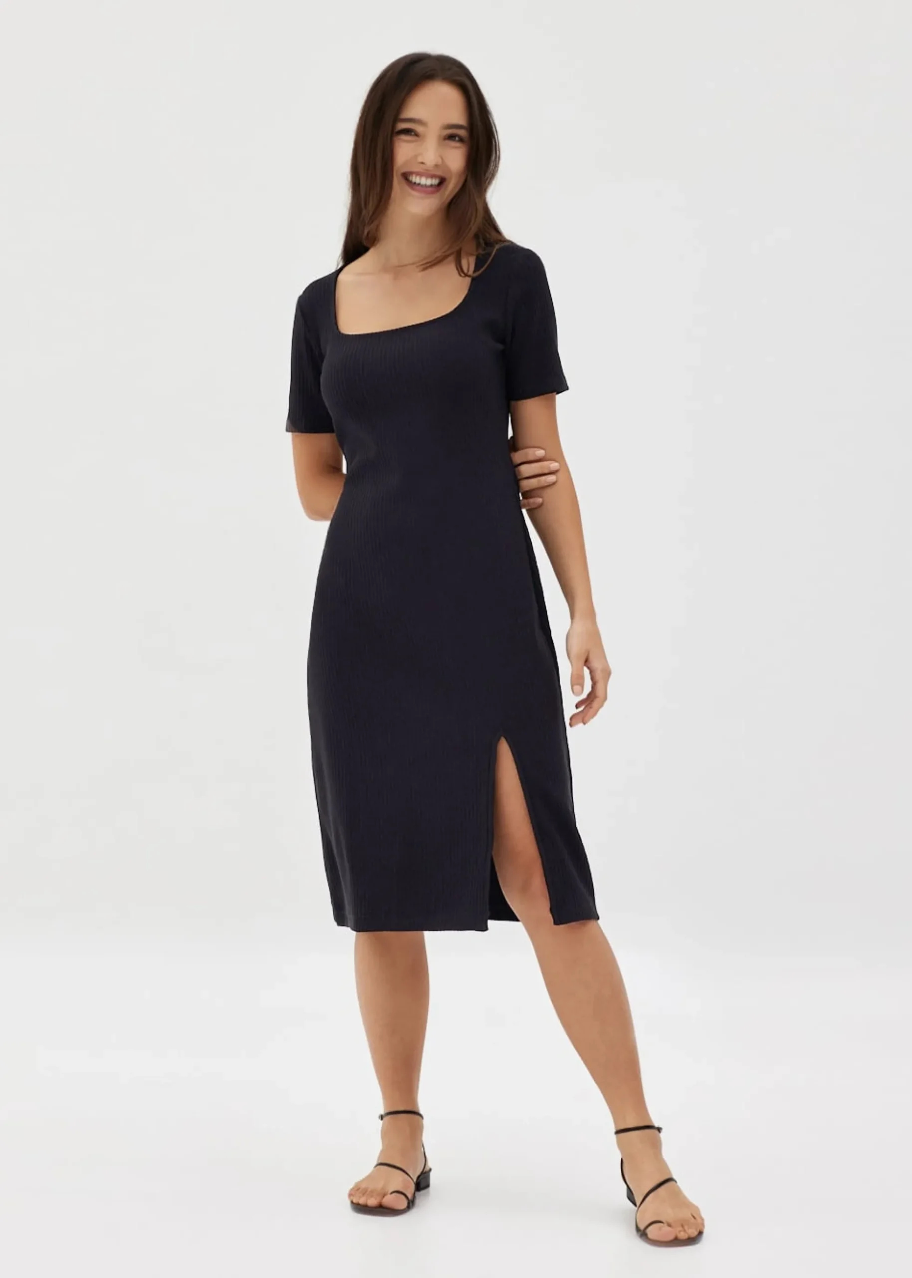 Kalise Square Neck Ribbed Dress