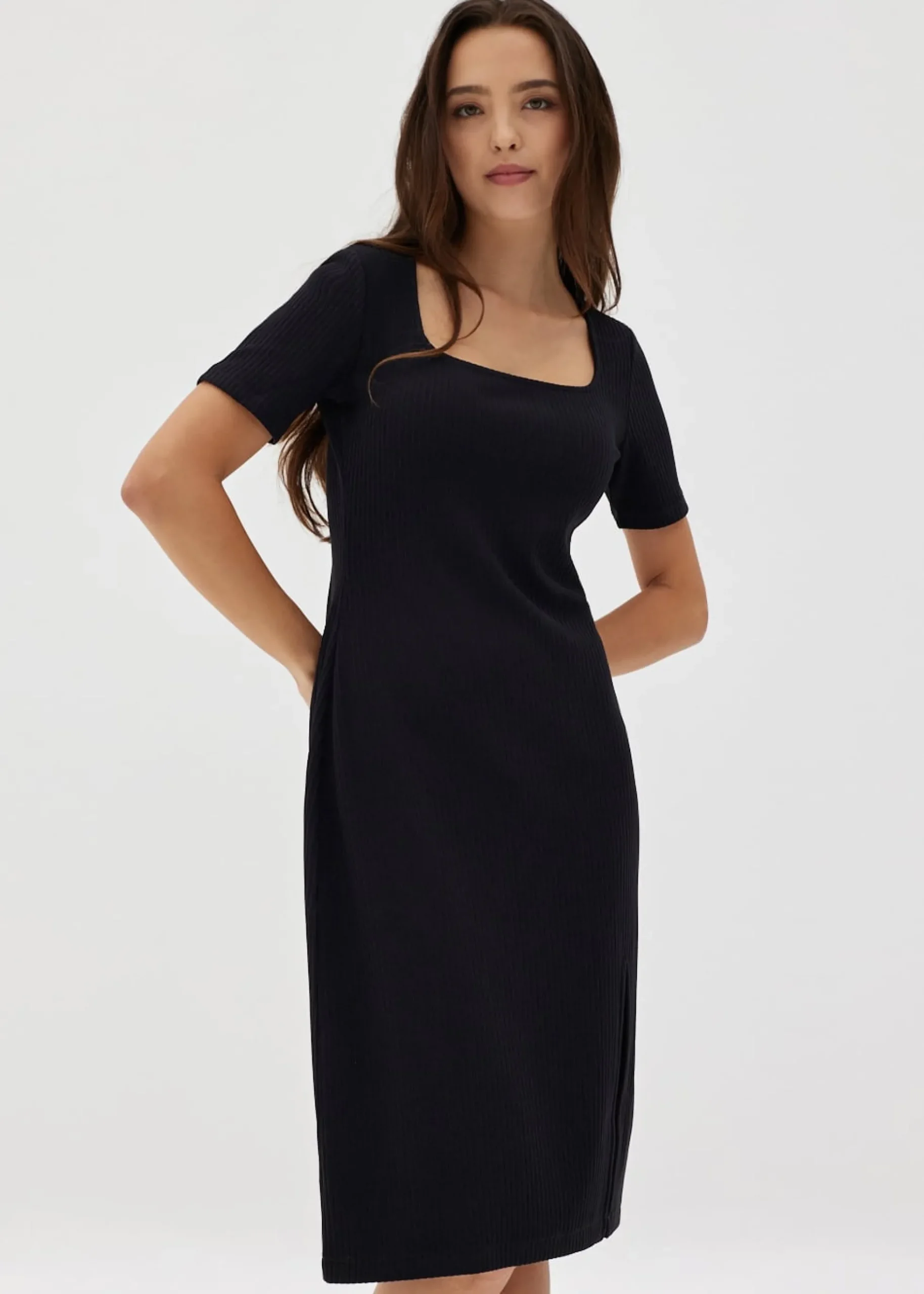 Kalise Square Neck Ribbed Dress