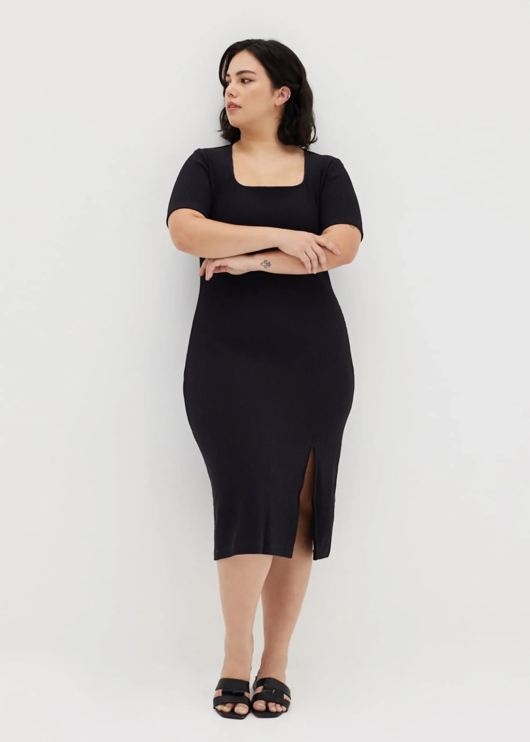 Kalise Square Neck Ribbed Dress