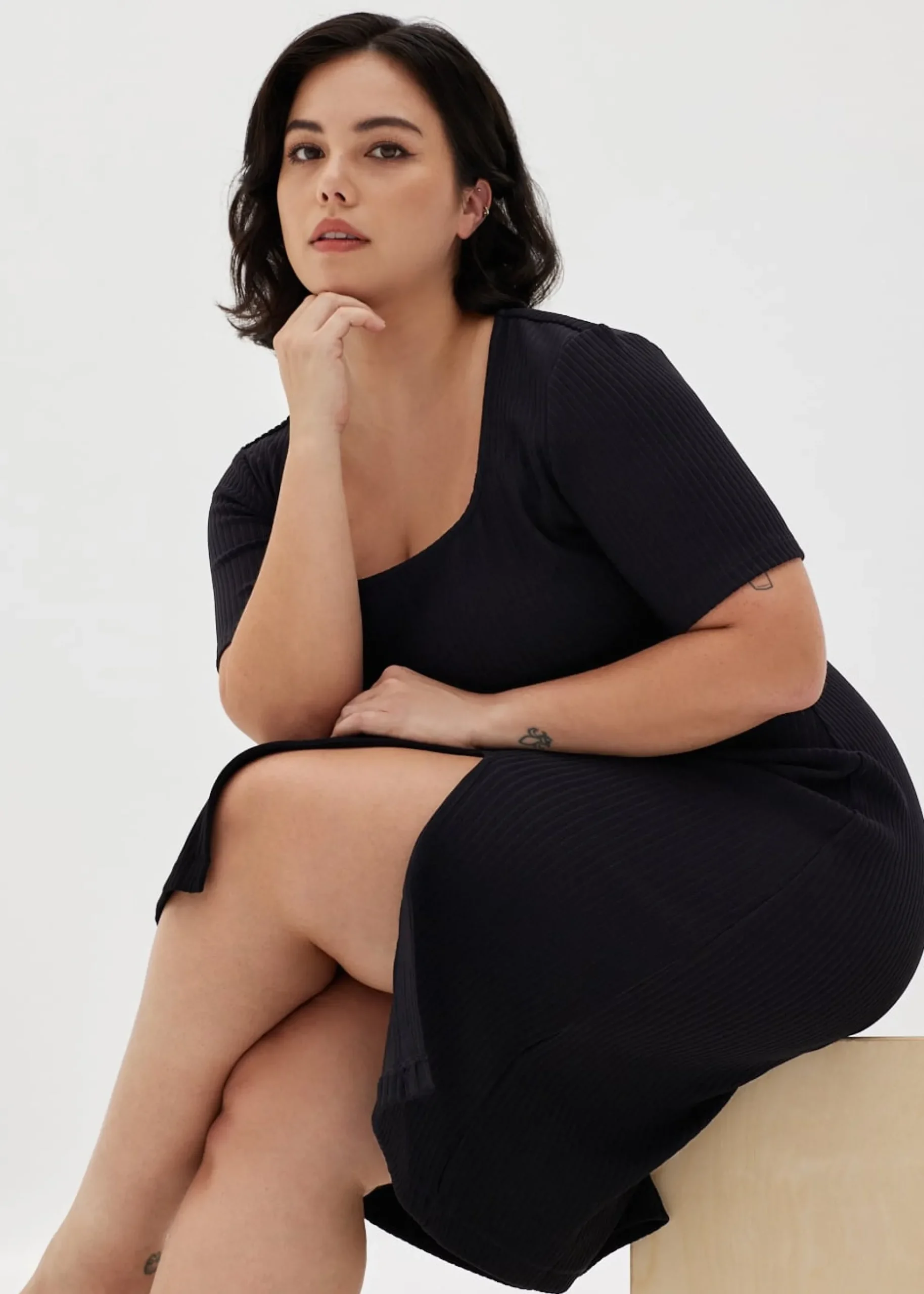 Kalise Square Neck Ribbed Dress