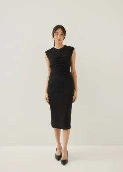 Karolin Shoulder Padded Column Midi Dress